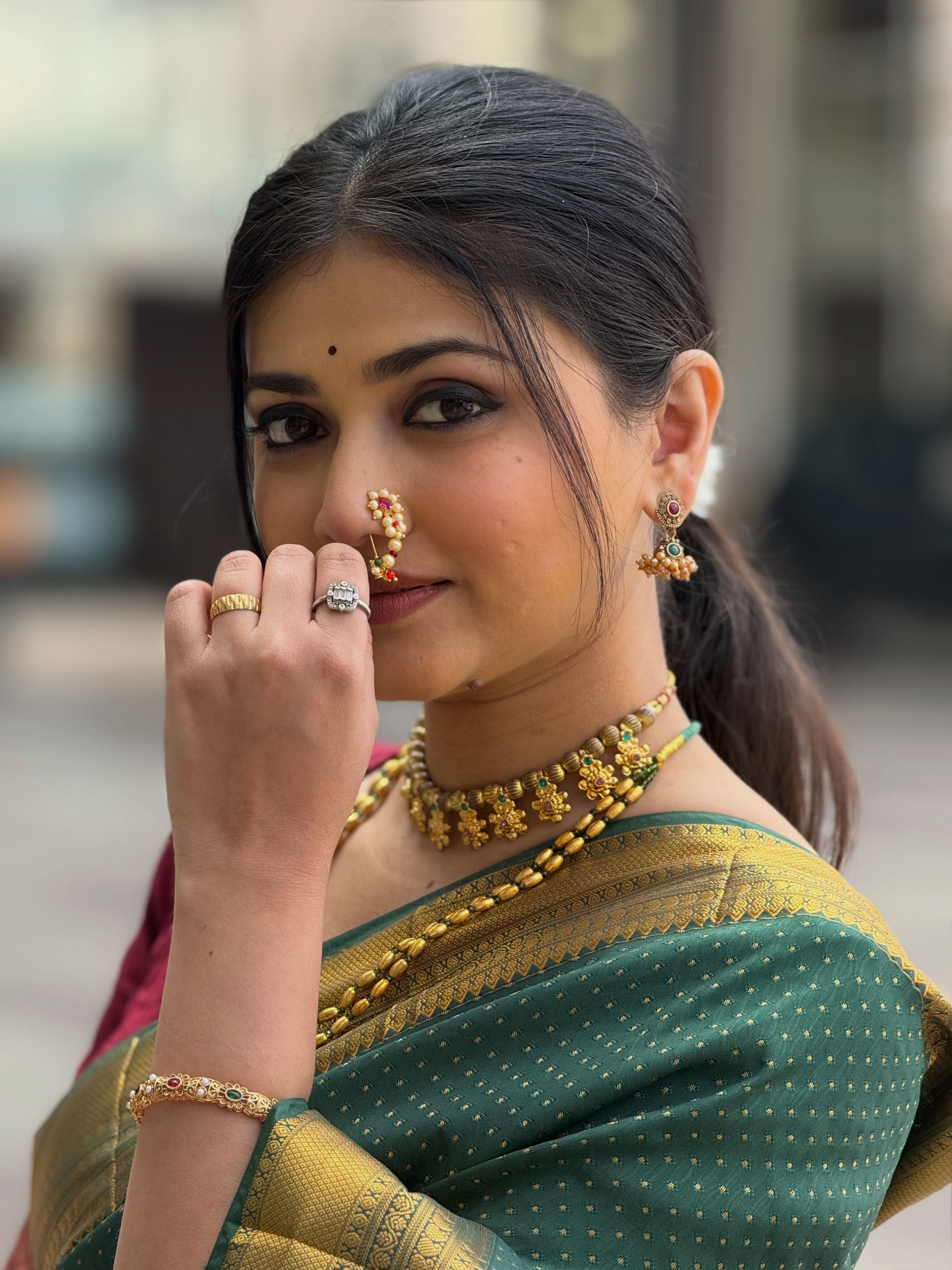 Dnyanada Ramtirthkar Green Saree Look