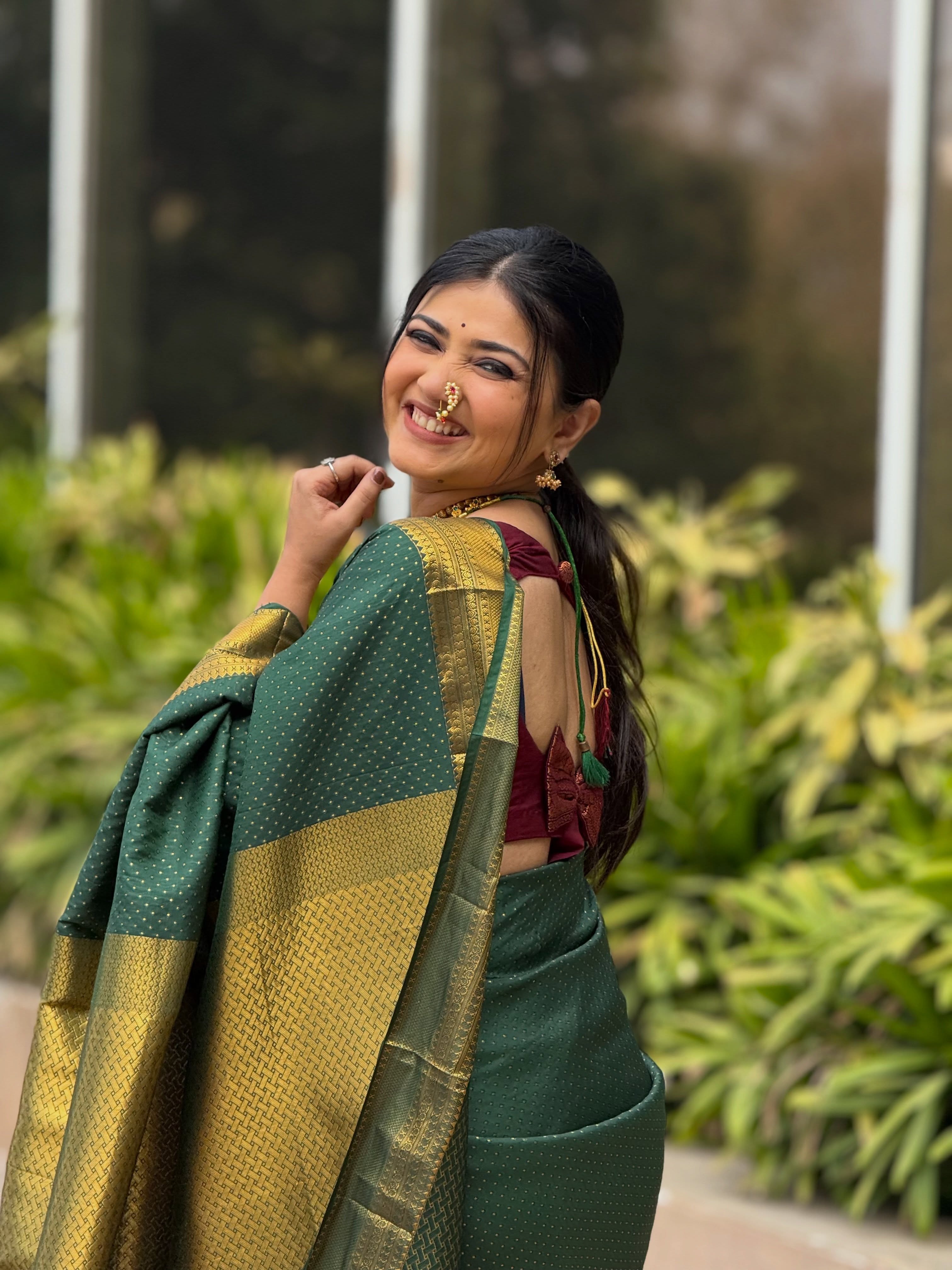Dnyanada Ramtirthkar Green Saree Look