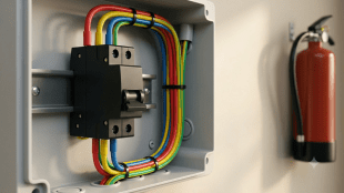 Safe electrical installation with proper wiring and switchgear. | Close-up of organized multi-colored wires in an electrical box. | Importance of regular electrical maintenance to prevent fires. | Standard electrical safety practices for home and industry.