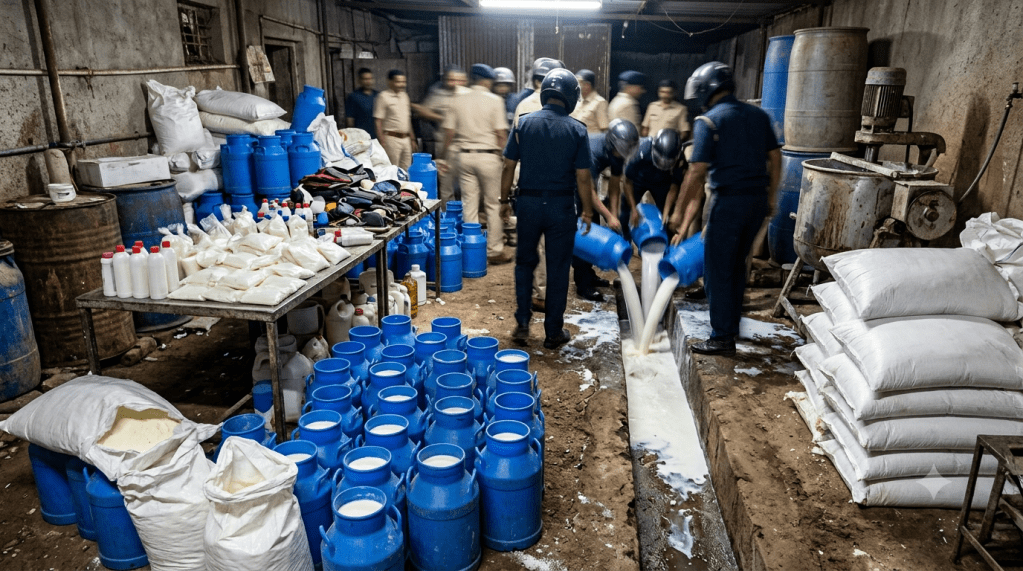 maharashtra milk adulteration racket busted by fda | pune rural police artificial milk raid manchar | fake milk making ingredients seized maharashtra | fda food safety raid on milk diaries pune ahmednagar maharashtra milk adulteration racket busted by fda | pune rural police artificial milk raid manchar | fake milk making ingredients seized maharashtra | fda food safety raid on milk diaries pune ahmednagar