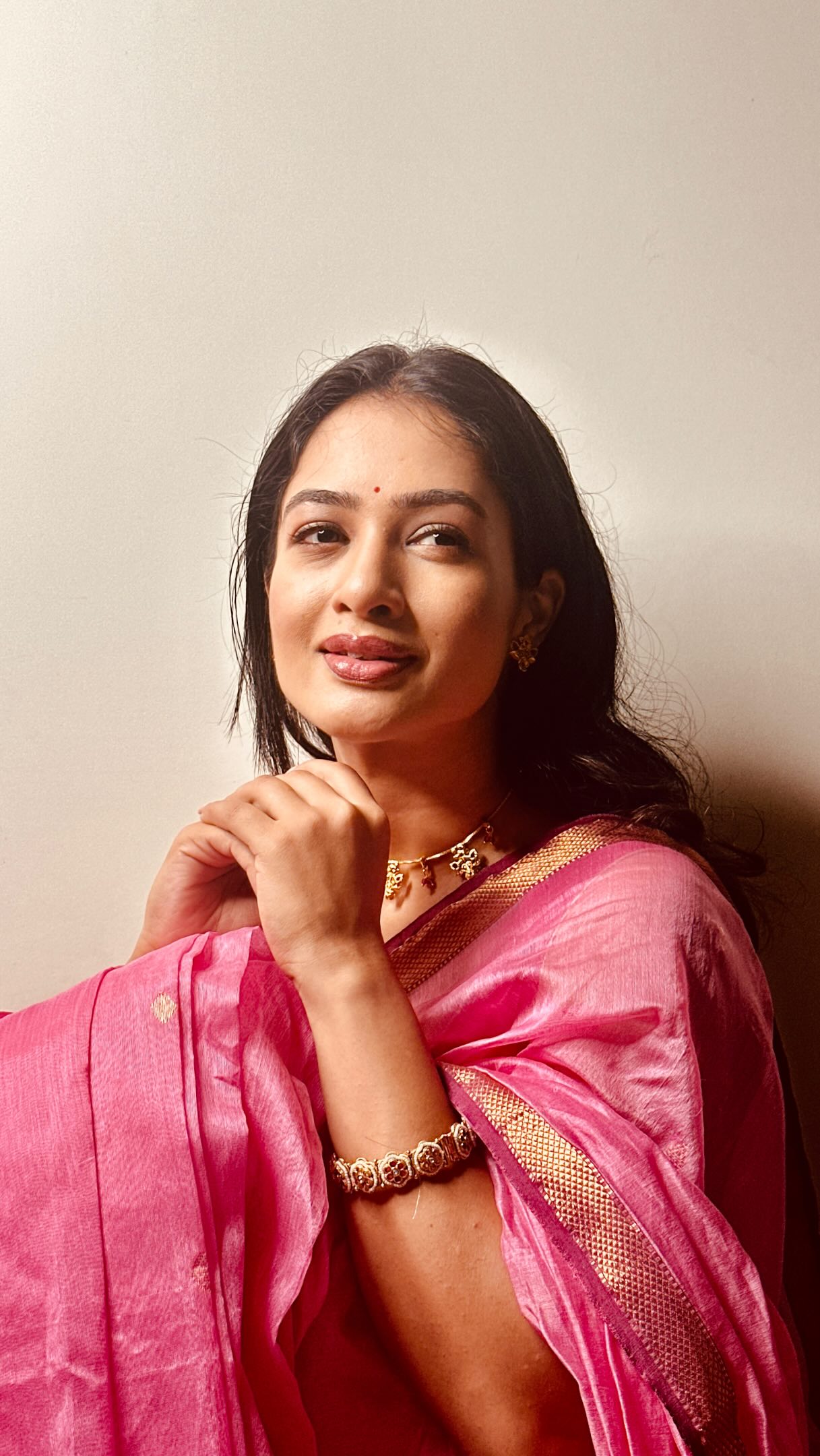 Girija Prabhu Pink Saree Look
