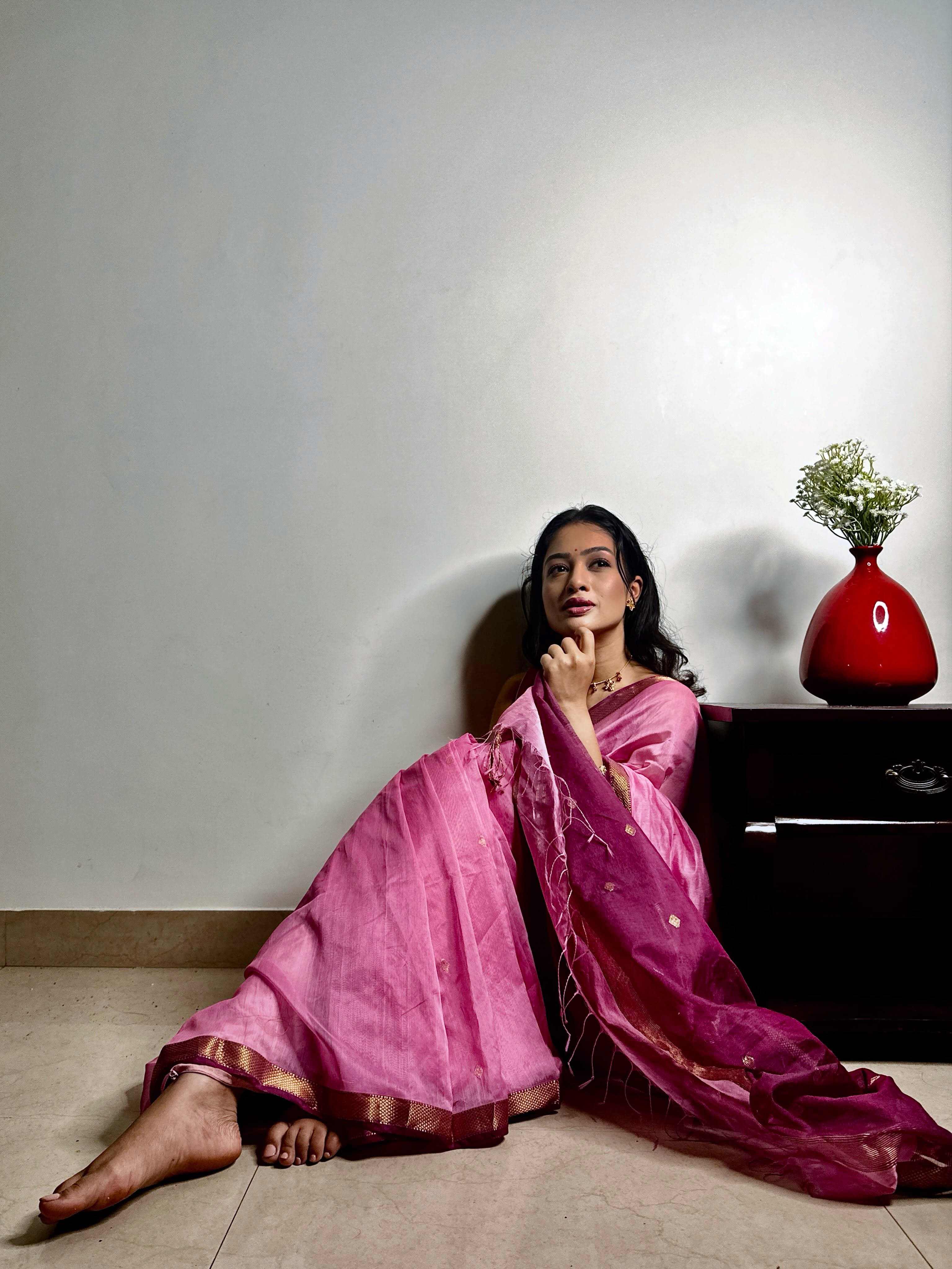 Girija Prabhu Pink Saree Look