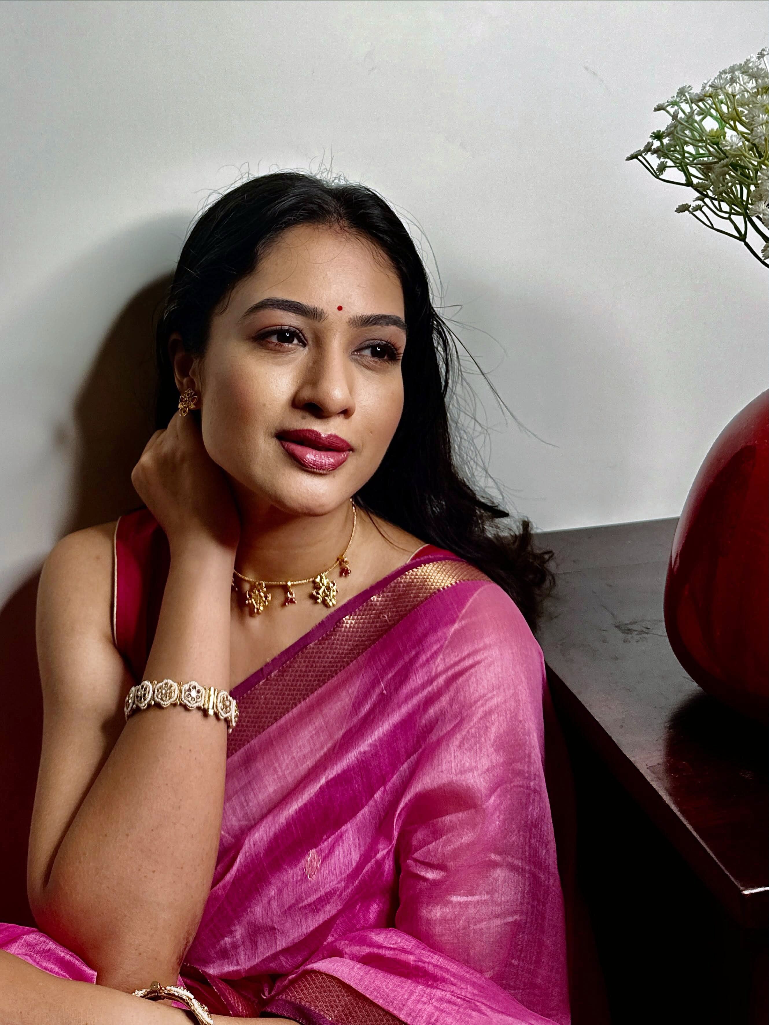 Girija Prabhu Pink Saree Look