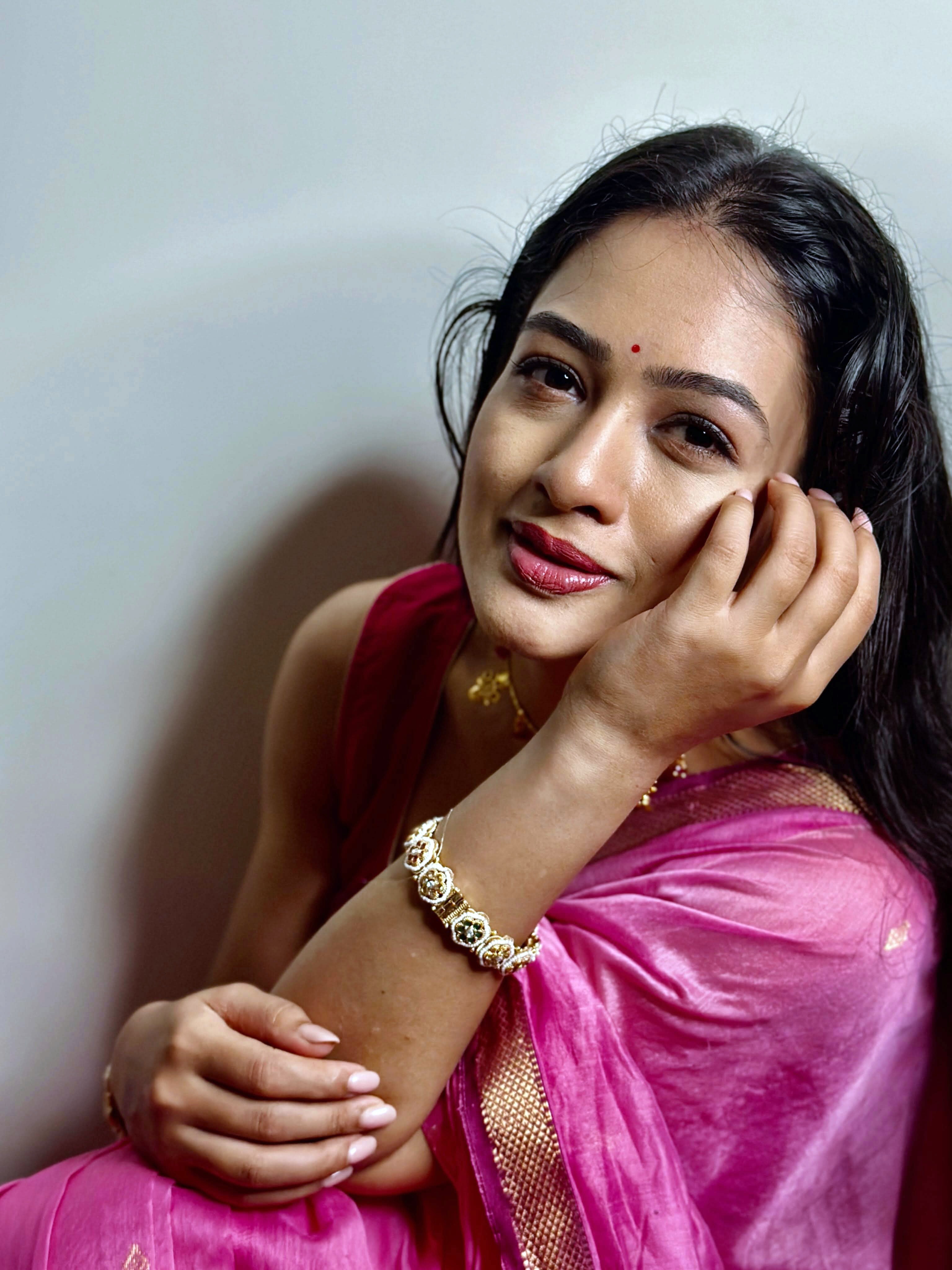Girija Prabhu Pink Saree Look