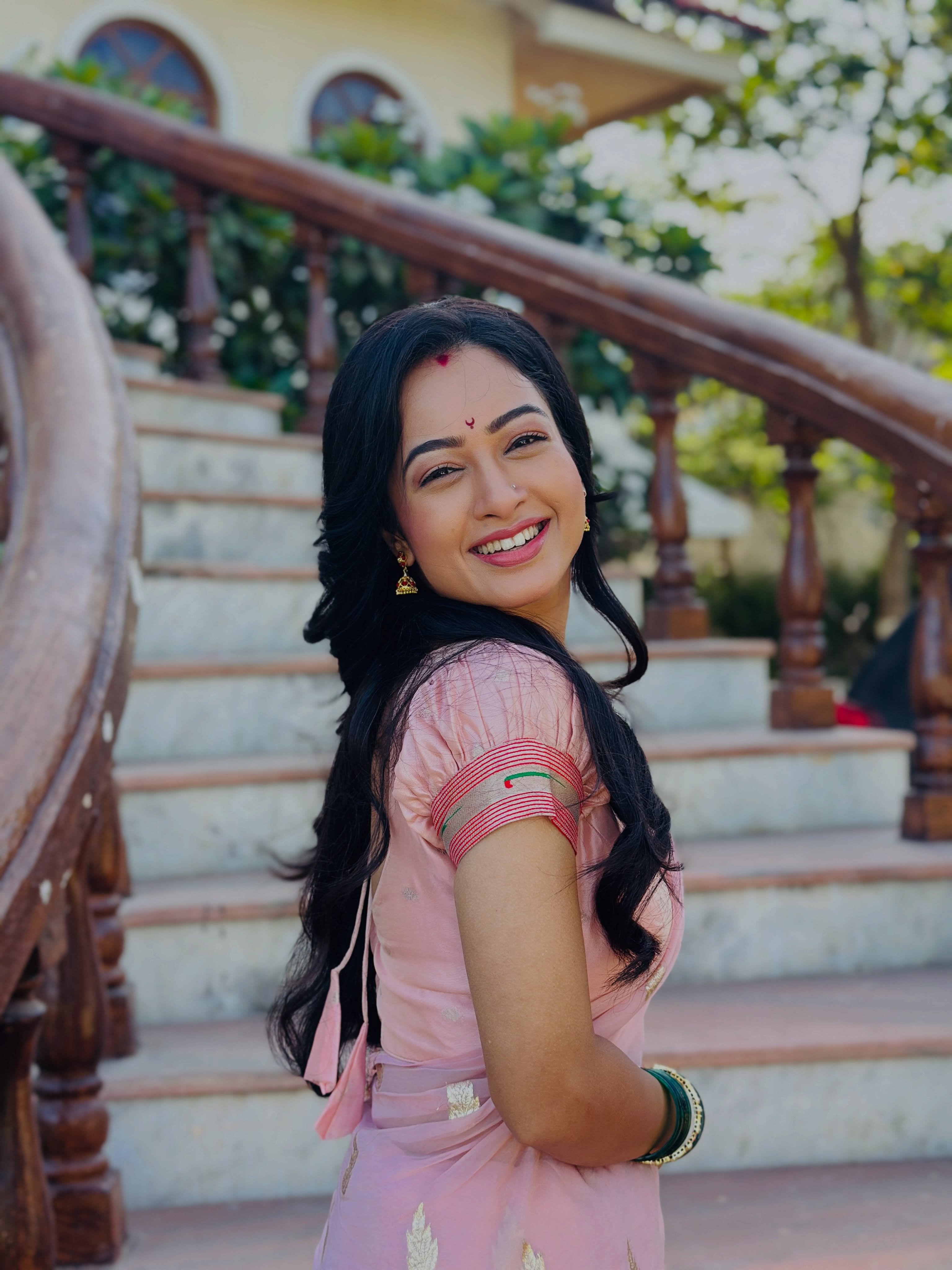 Girija Prabhu Pink Saree Look