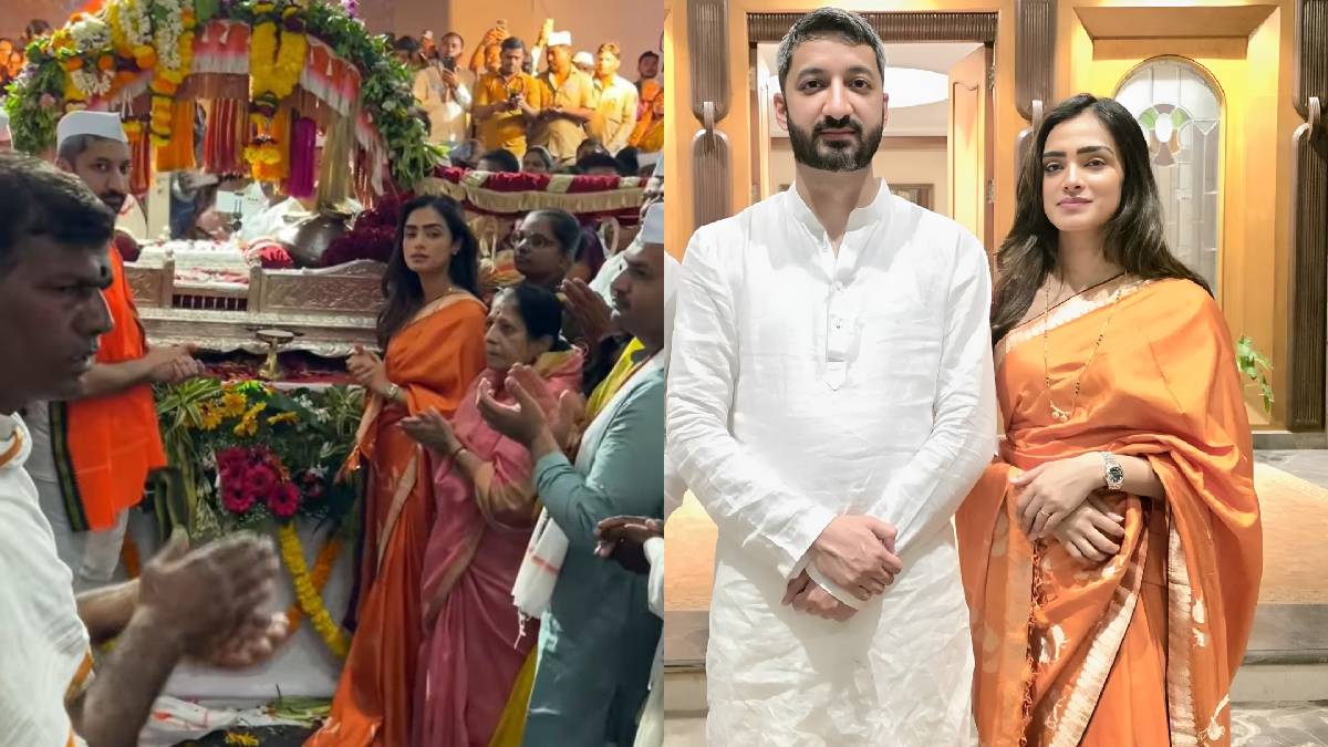 Jay Pawar and wife Rutuja Pawar take palkhi darshan in Baramati