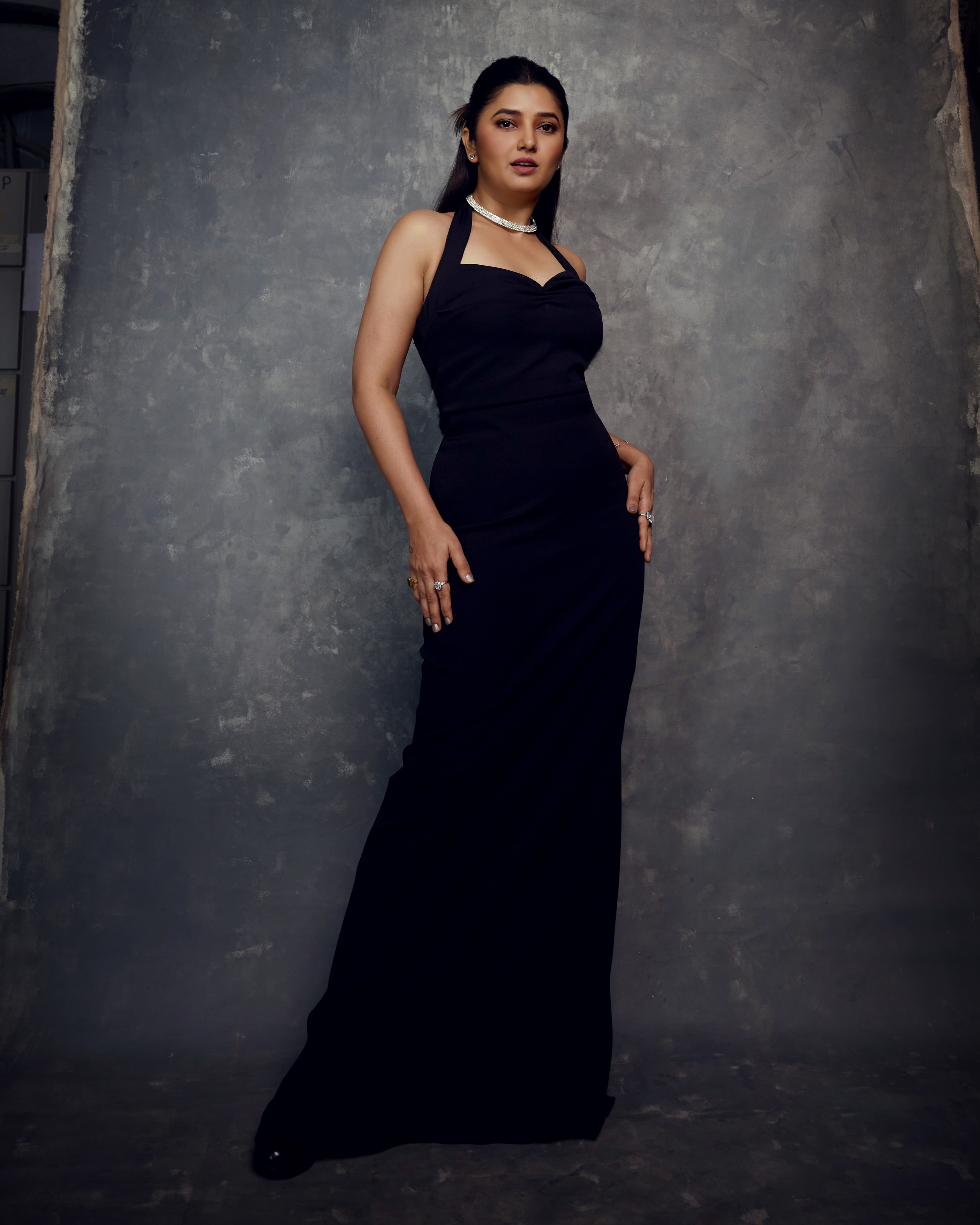 Prajakta Mali Black Gown Dress Look