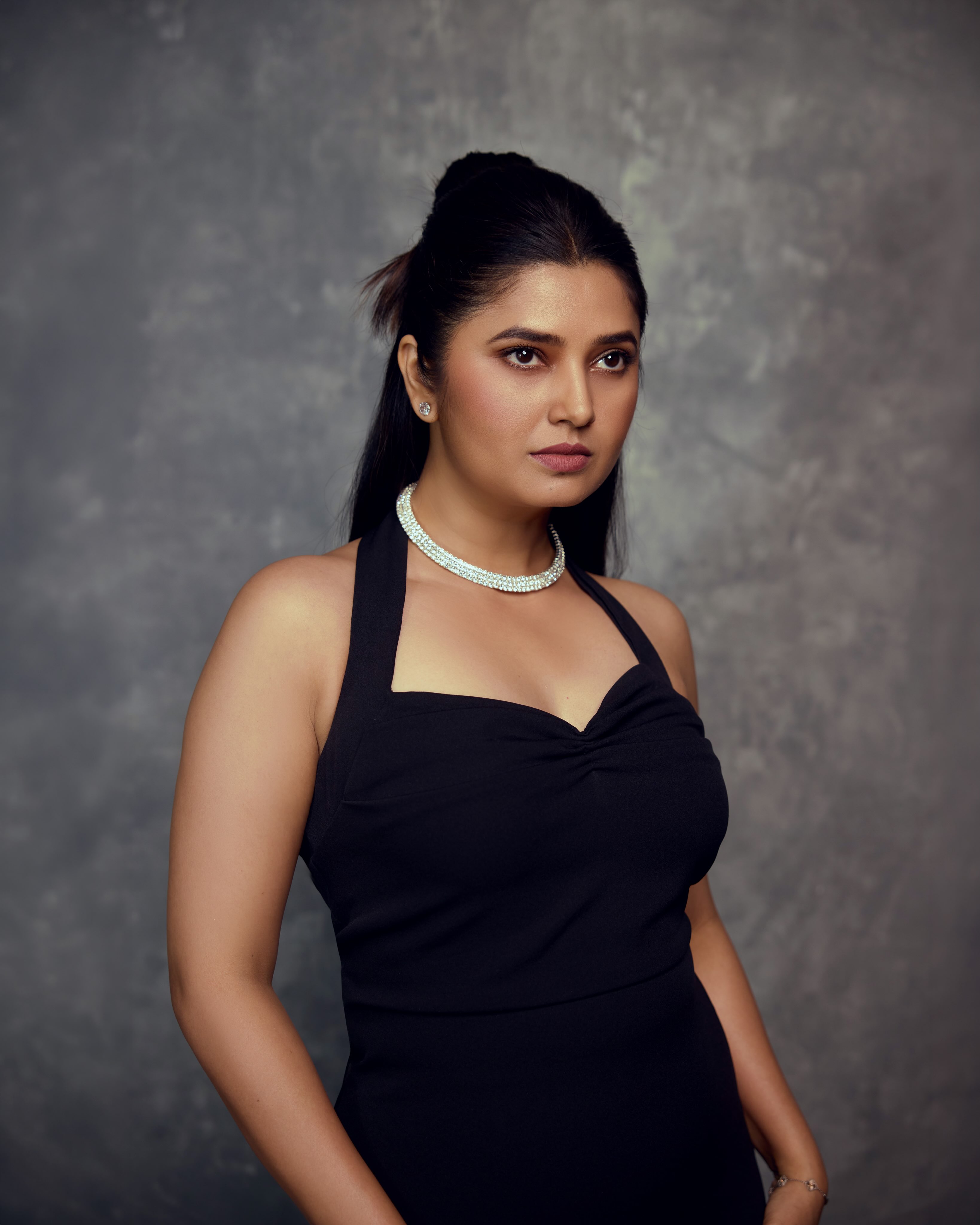 Prajakta Mali Black Gown Dress Look
