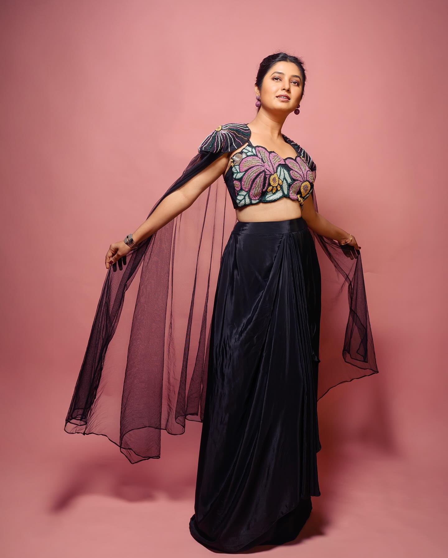 Prajakta Mali Black Gown Dress Look