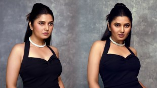 Prajakta Mali Black Gown Dress Look