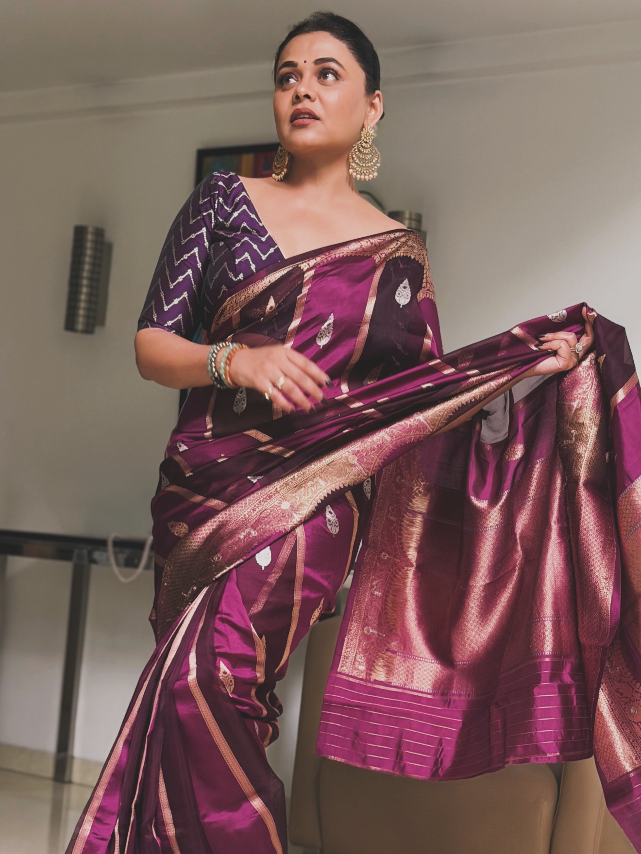 Prarthana Behere Jawkar Purple Saree Look