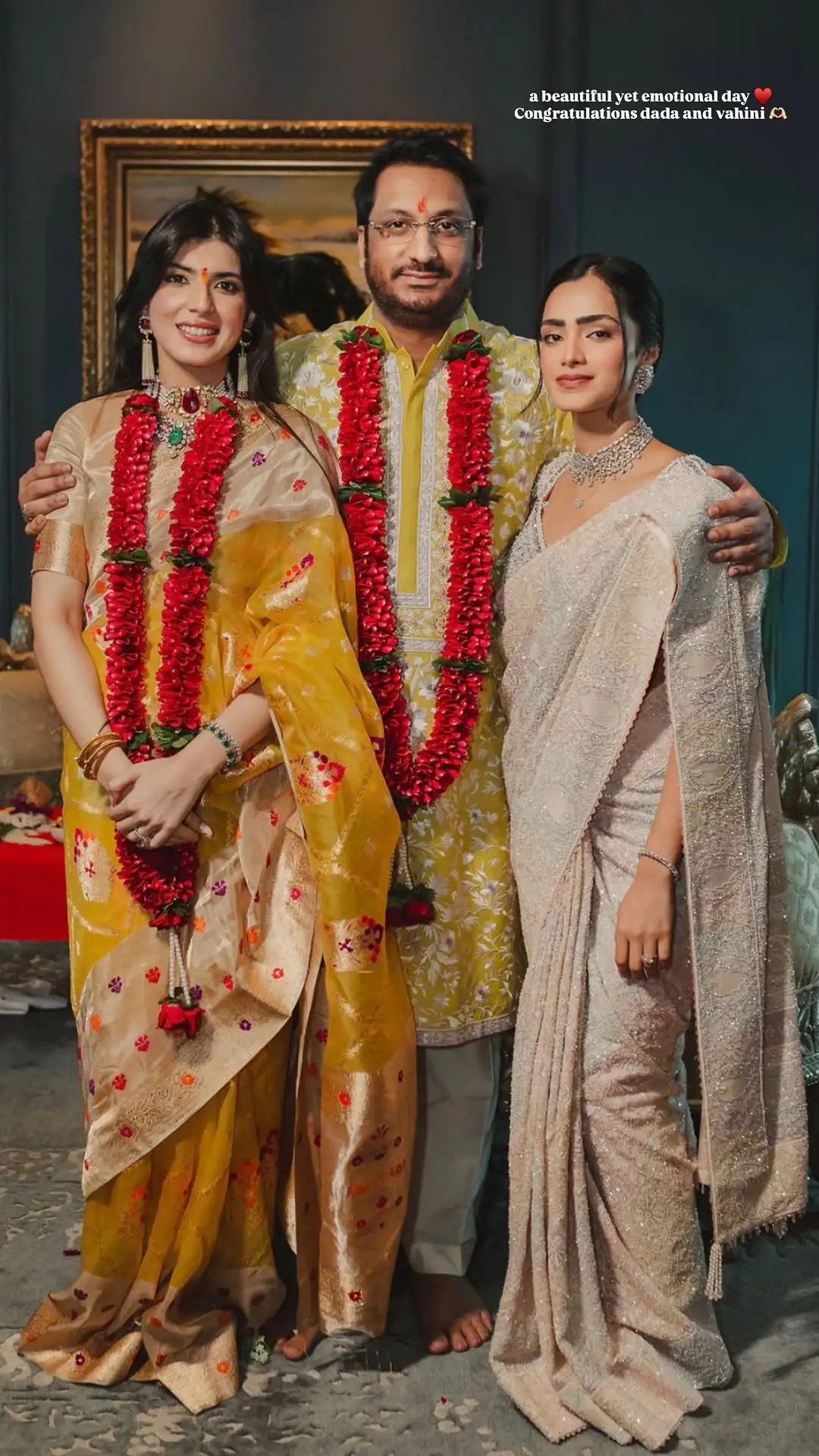 Kayinaat Dara engagement yellow saree look photos