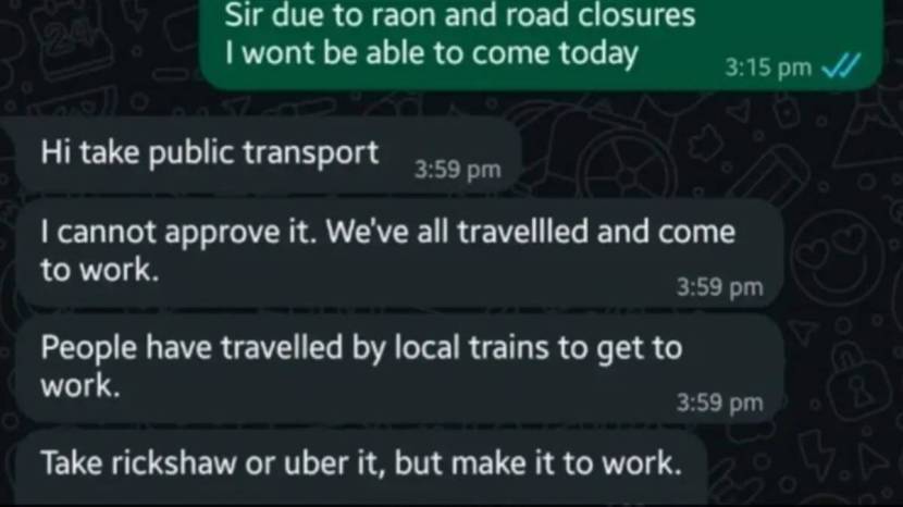 Manager Rejects Pune Employee’s WFH Request Amid Heavy Rain