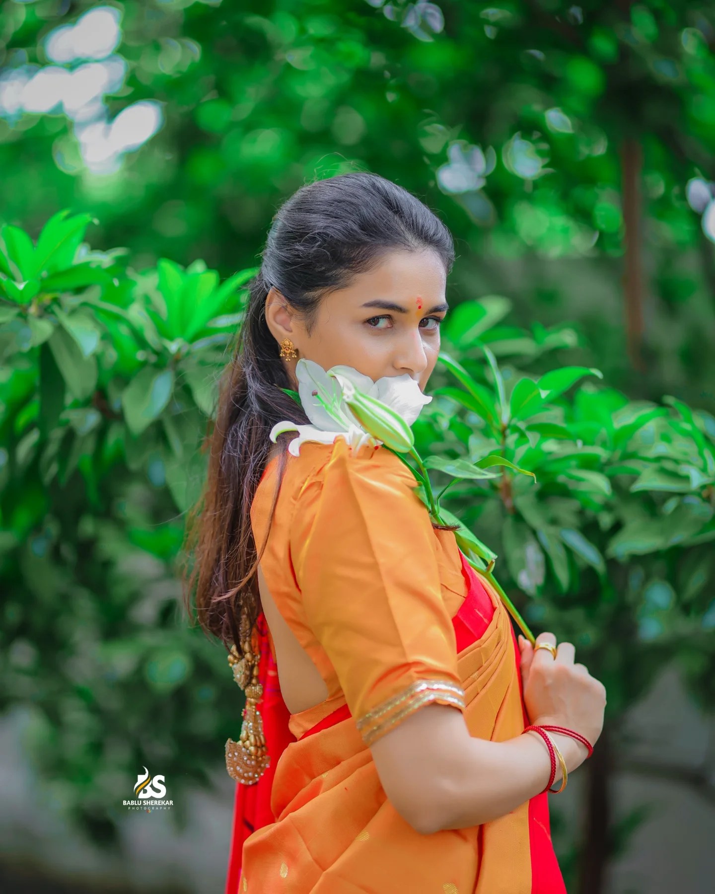 Vaishnavi Mahadik Orange Muniya Paithani Saree Look