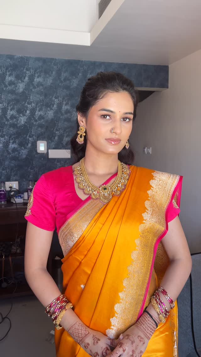 Vaishnavi Mahadik Orange Muniya Paithani Saree Look