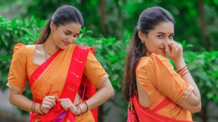 Vaishnavi Mahadik Orange Muniya Paithani Saree Look