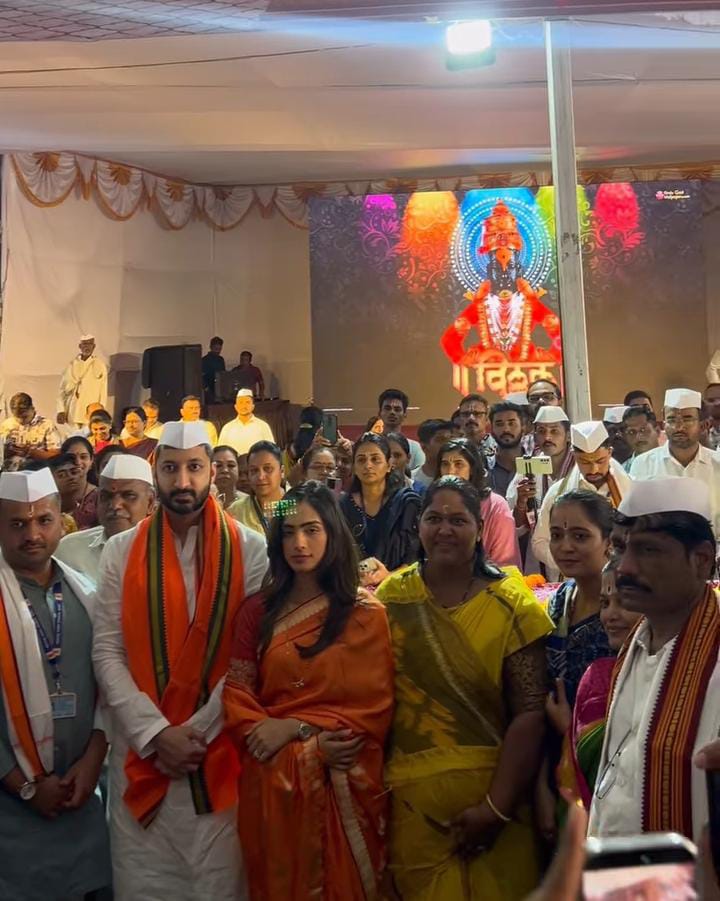 Jay Pawar and wife Rutuja Pawar take palkhi darshan in Baramati
