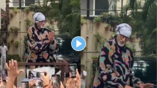 Bollywood megastar Amitabh Bachchan greeting his fans outside Jalsa bungalow during Mumbai rains on Sunday