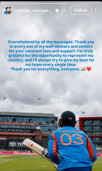 Vaibhav Sooryavanshi Instagram Story