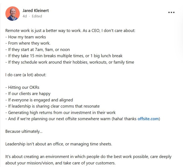 Jared Kleinert Remote Work 