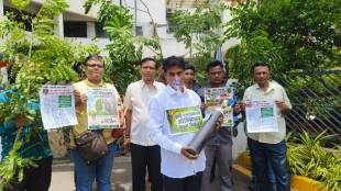 Thane tree trimming protest | oxygen cylinder agitation Thane Municipal Corporation | Sangam Dongare protest | danger trees cutting demand in Thane