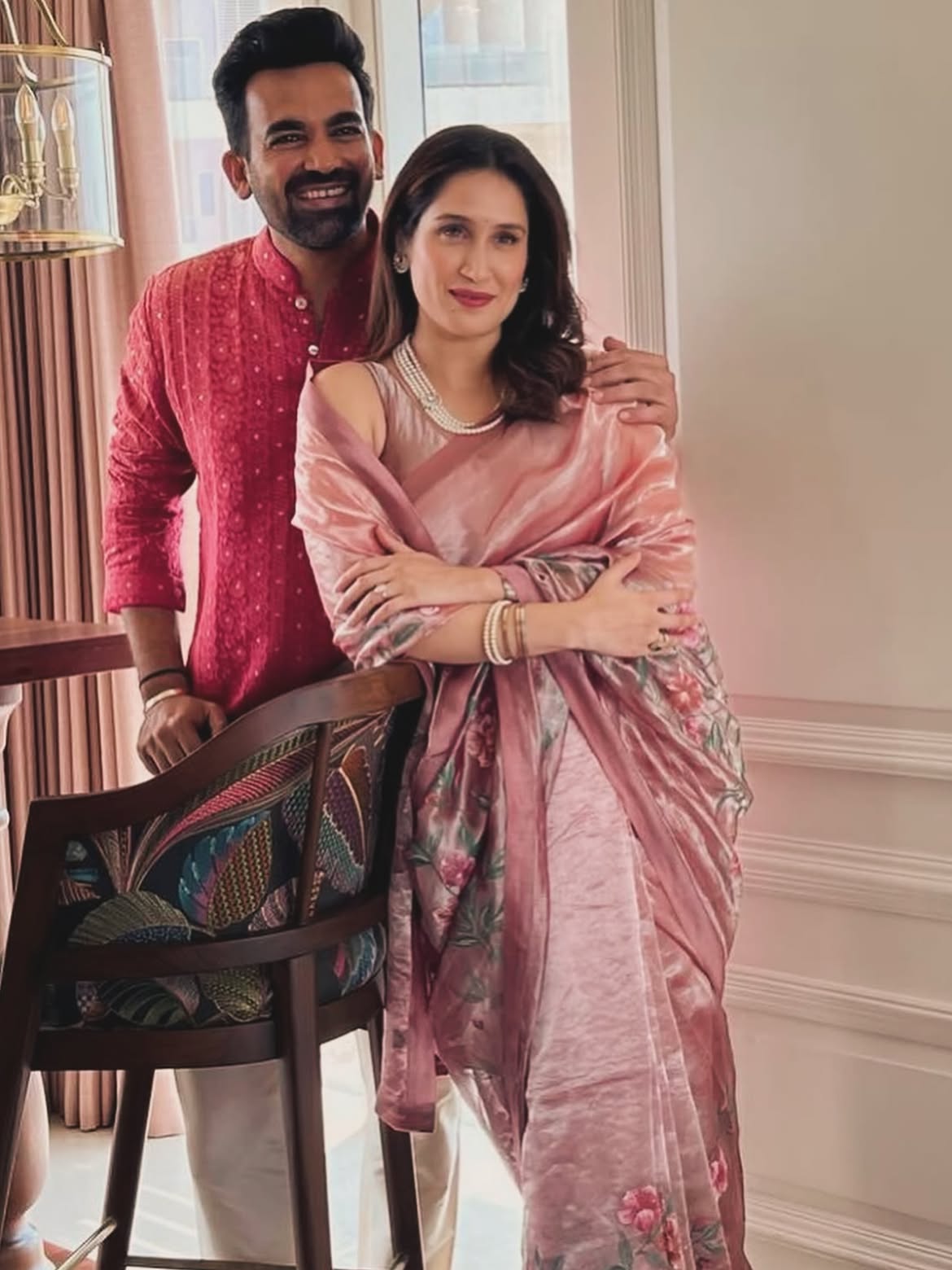 Sagarika Ghatge floral saree look