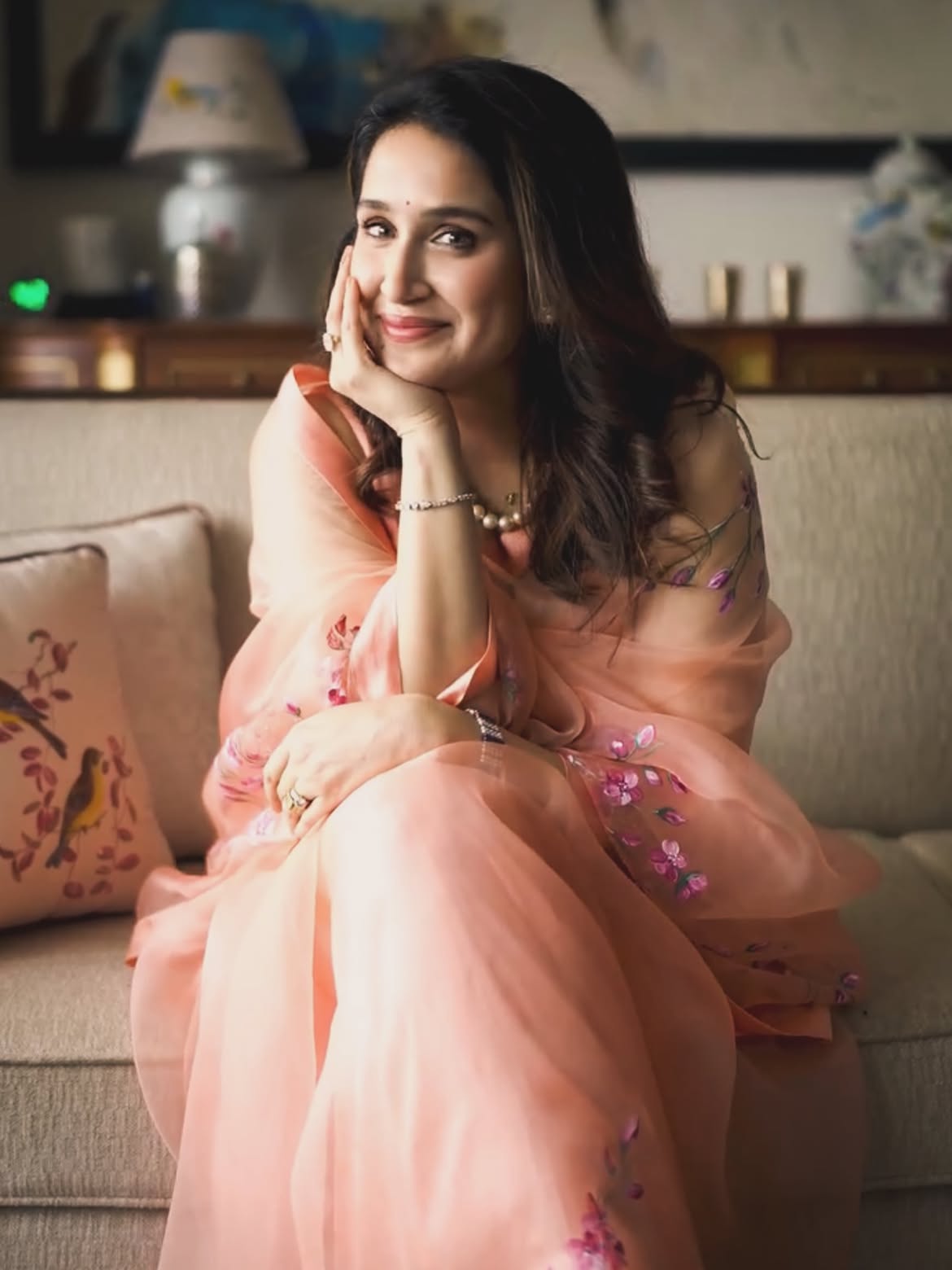 Sagarika Ghatge floral saree look