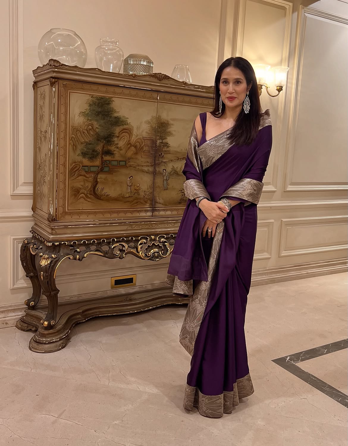 Sagarika Ghatge floral saree look