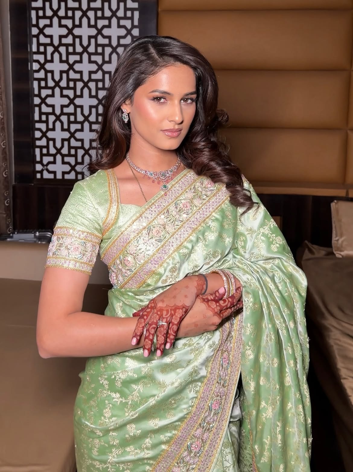 Vaishnavi Mahadik peach saree look