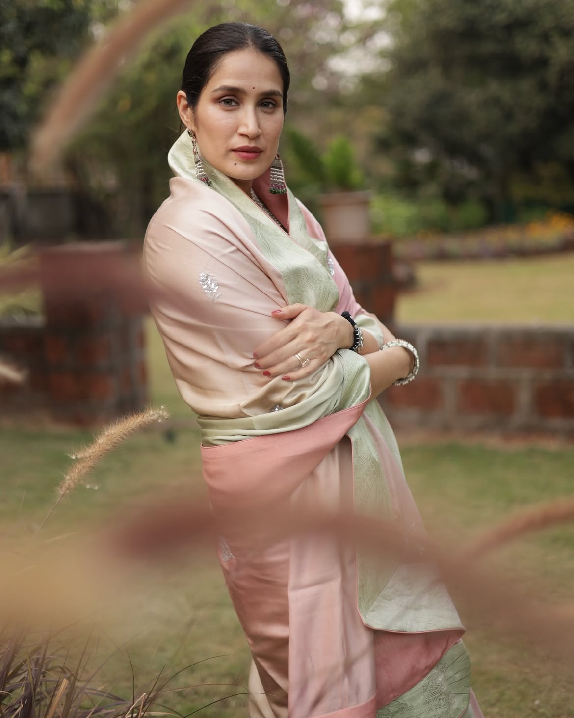 Sagarika Ghatge floral saree look