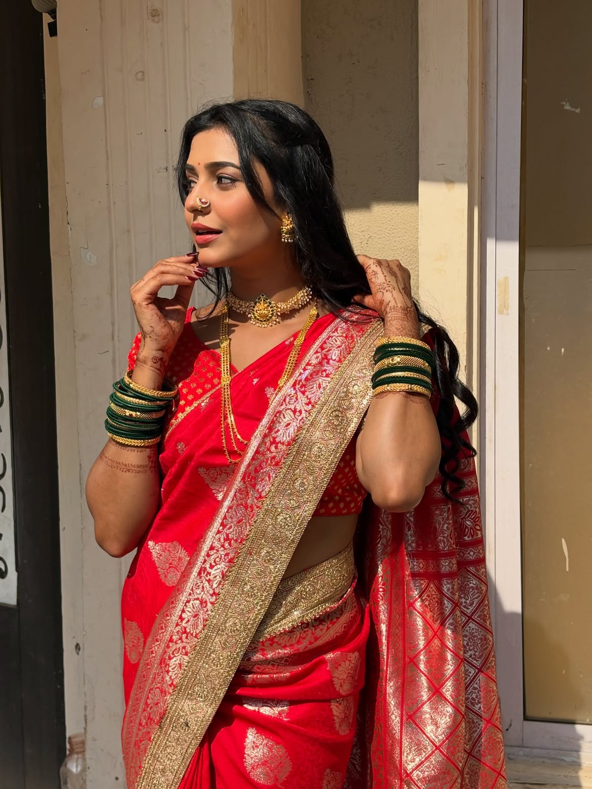 Shivani Mundhekar red Banarasi saree