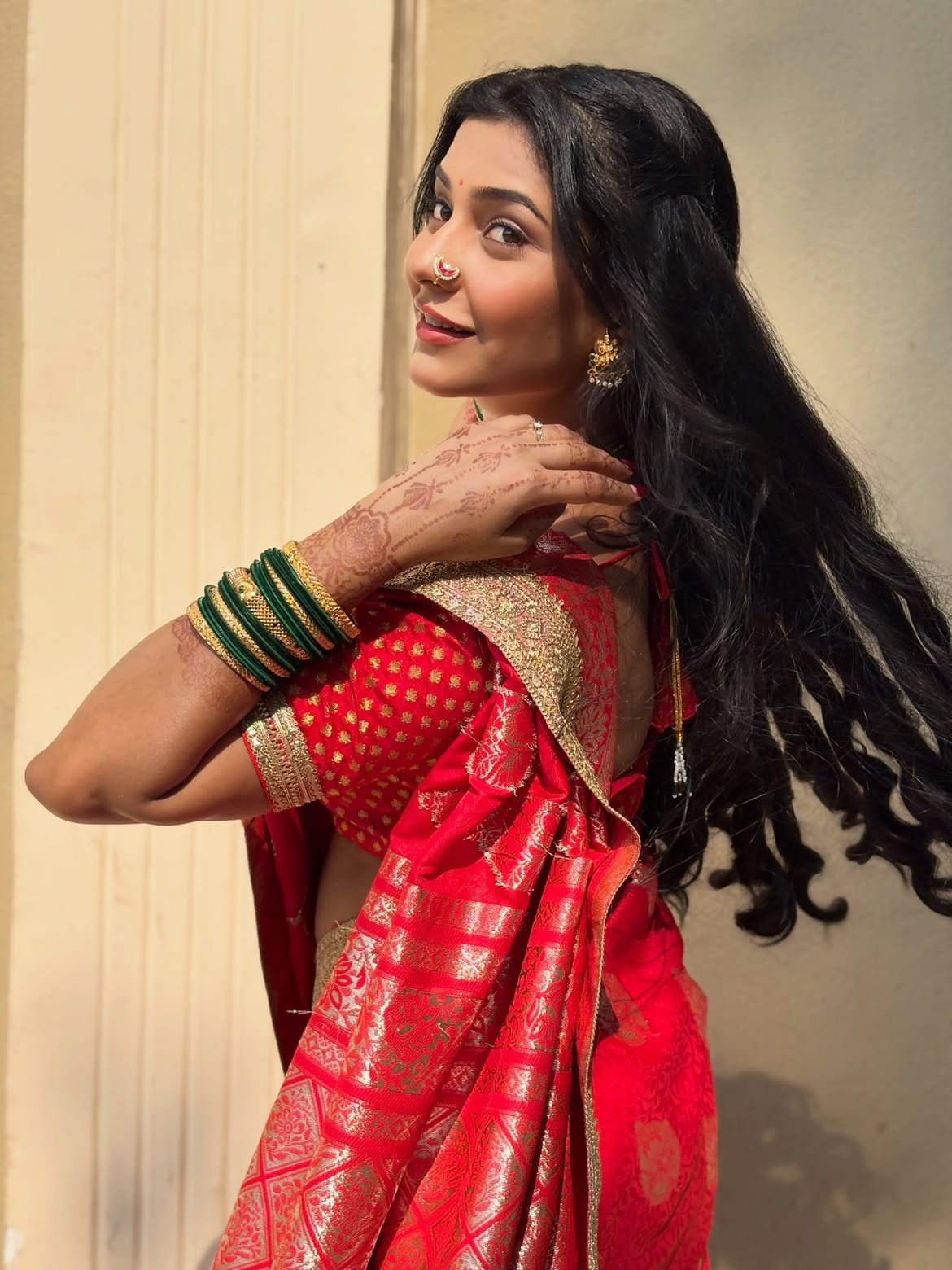Shivani Mundhekar red Banarasi saree