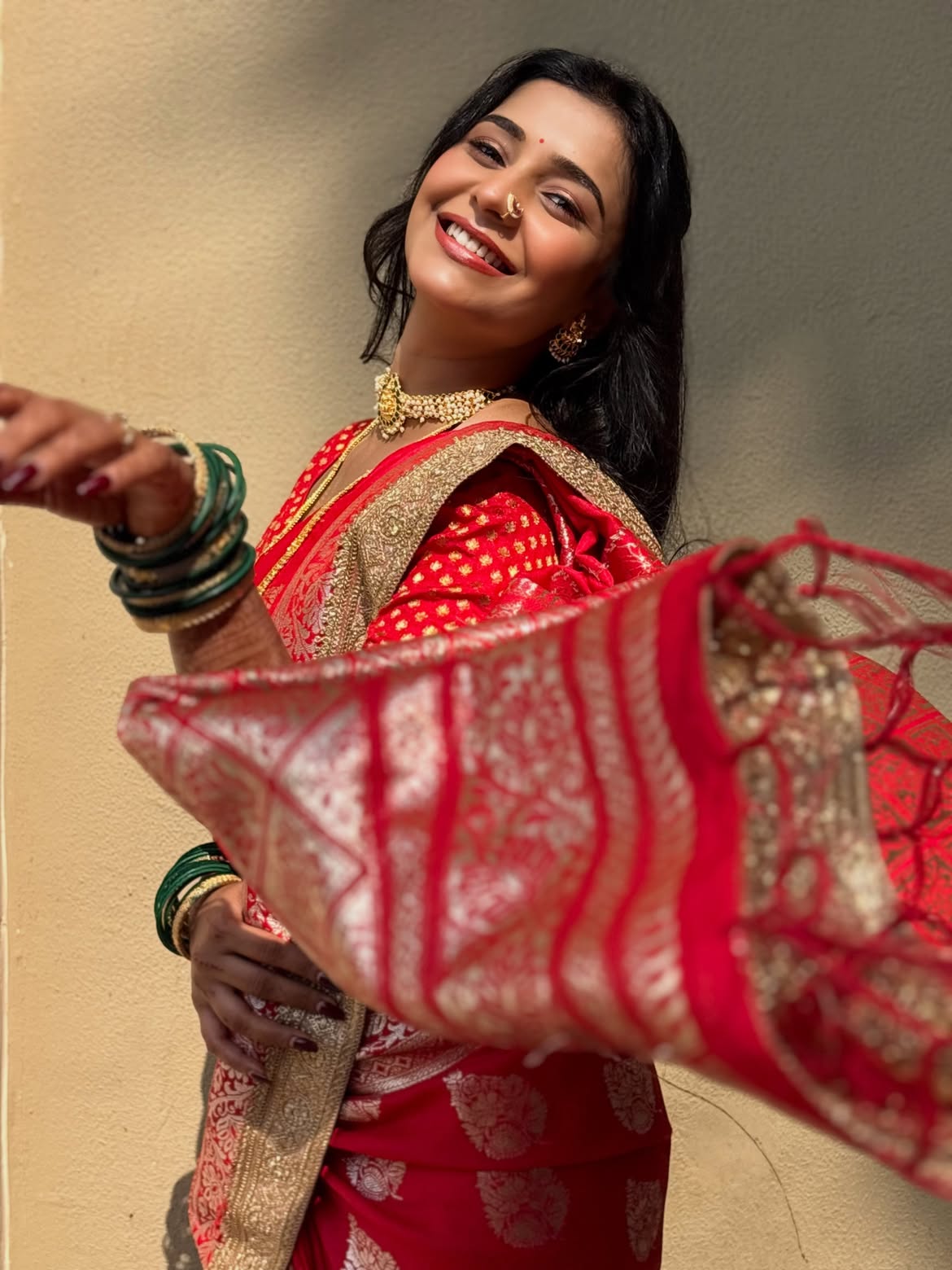 Shivani Mundhekar red Banarasi saree
