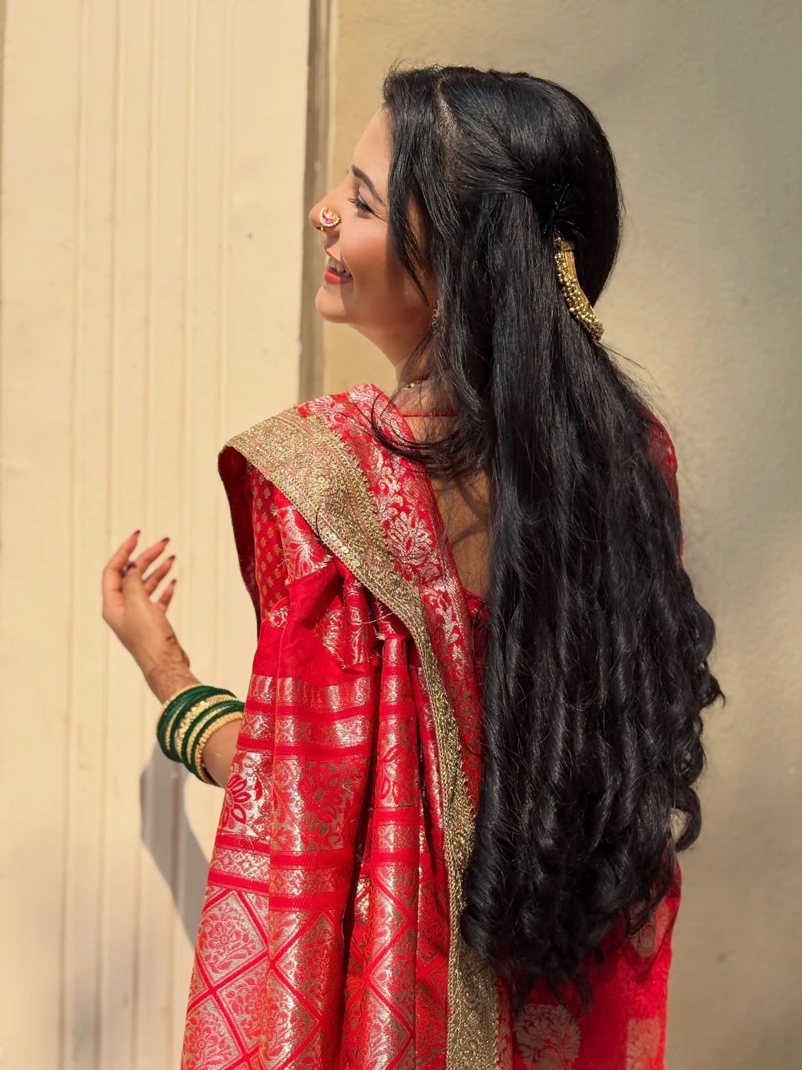 Shivani Mundhekar red Banarasi saree
