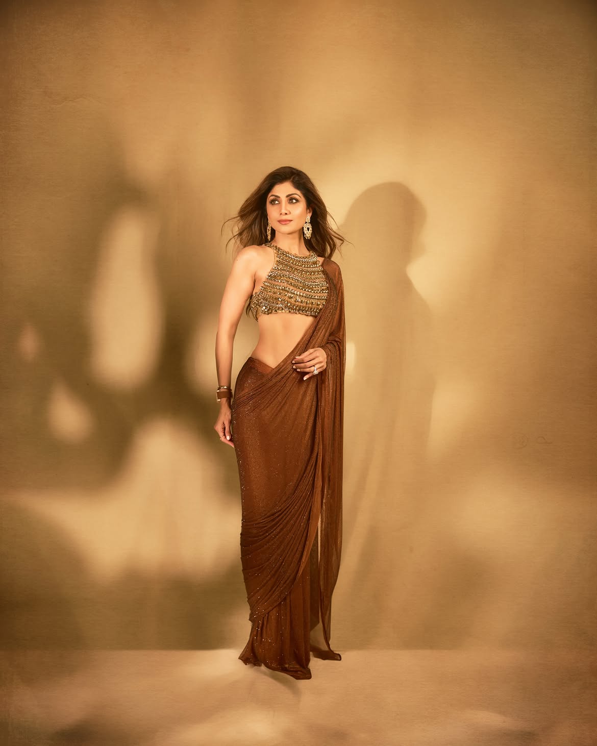 Shilpa Shetty brown saree look