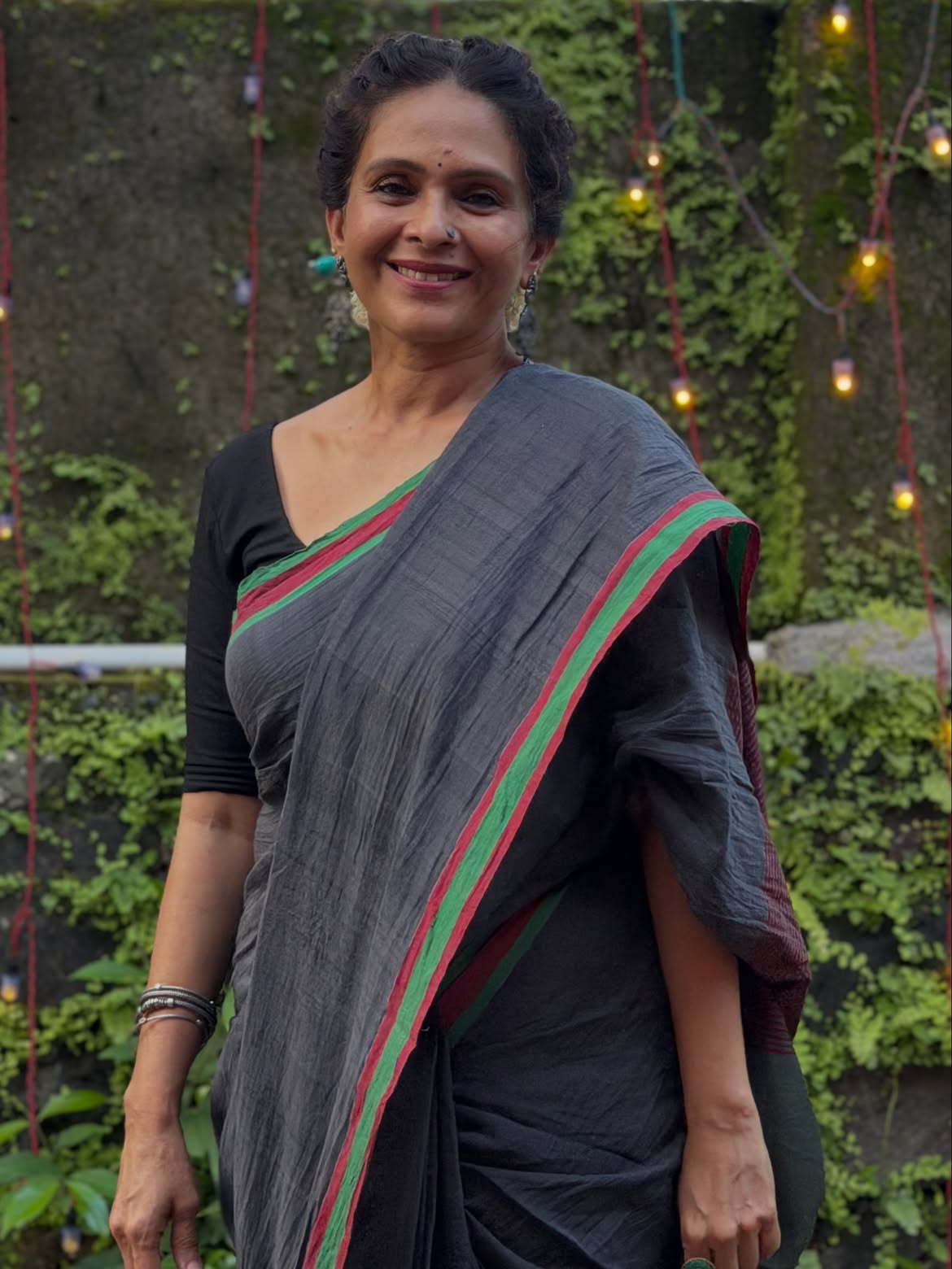Aishwarya Narkar grey saree look