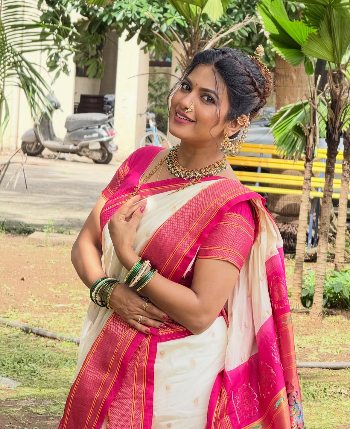 Dhanashree Kadgaonkar in purple saree