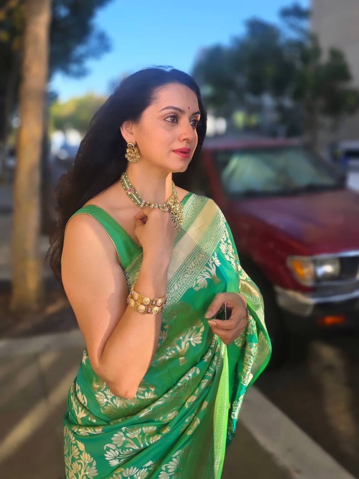 Shruti Marathe green saree look