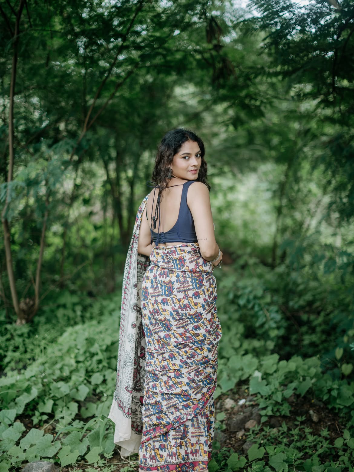 sakshi gandhi kalamkari saree photos