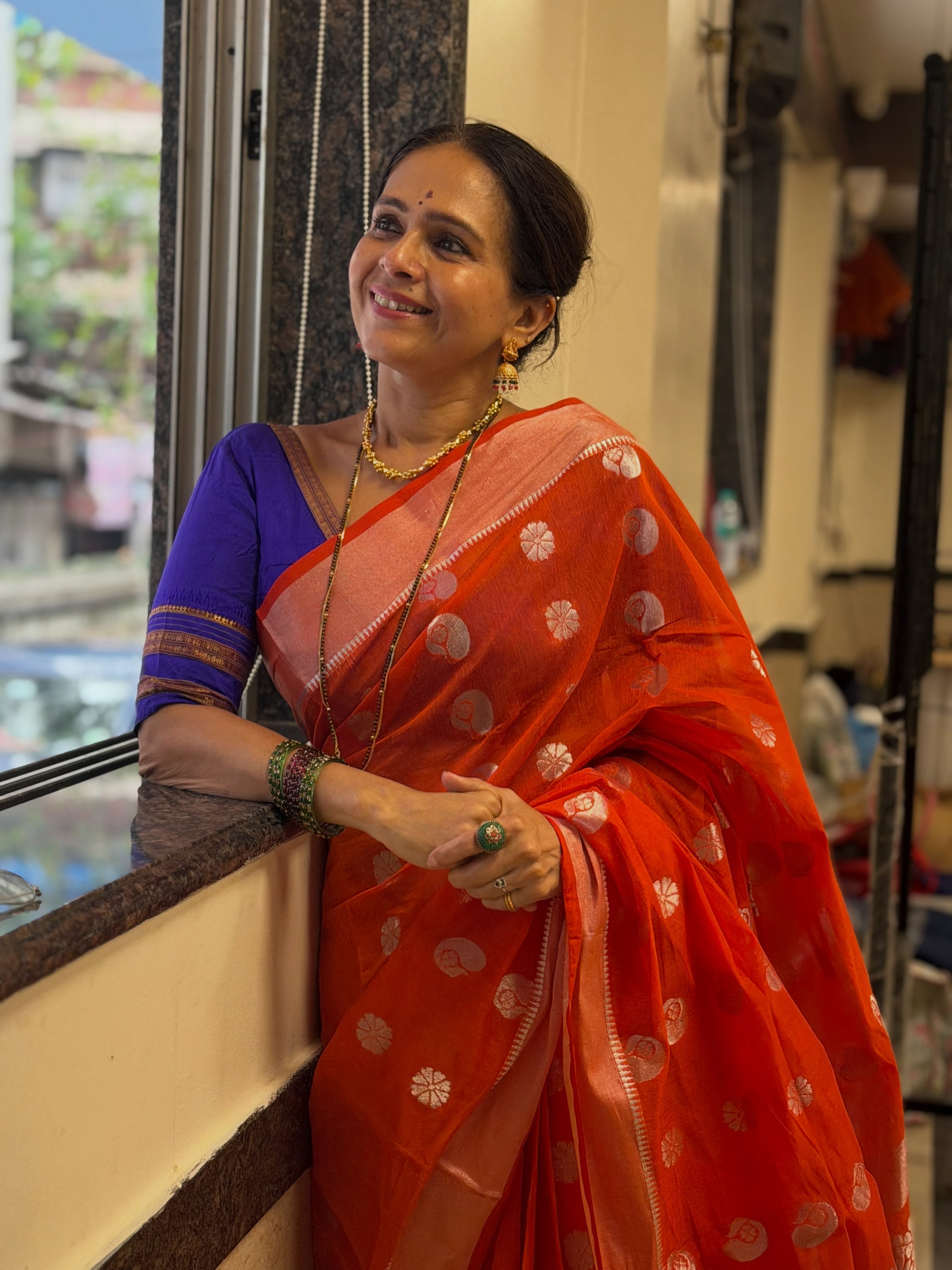 Aishwarya Narkar Orange Saree Look