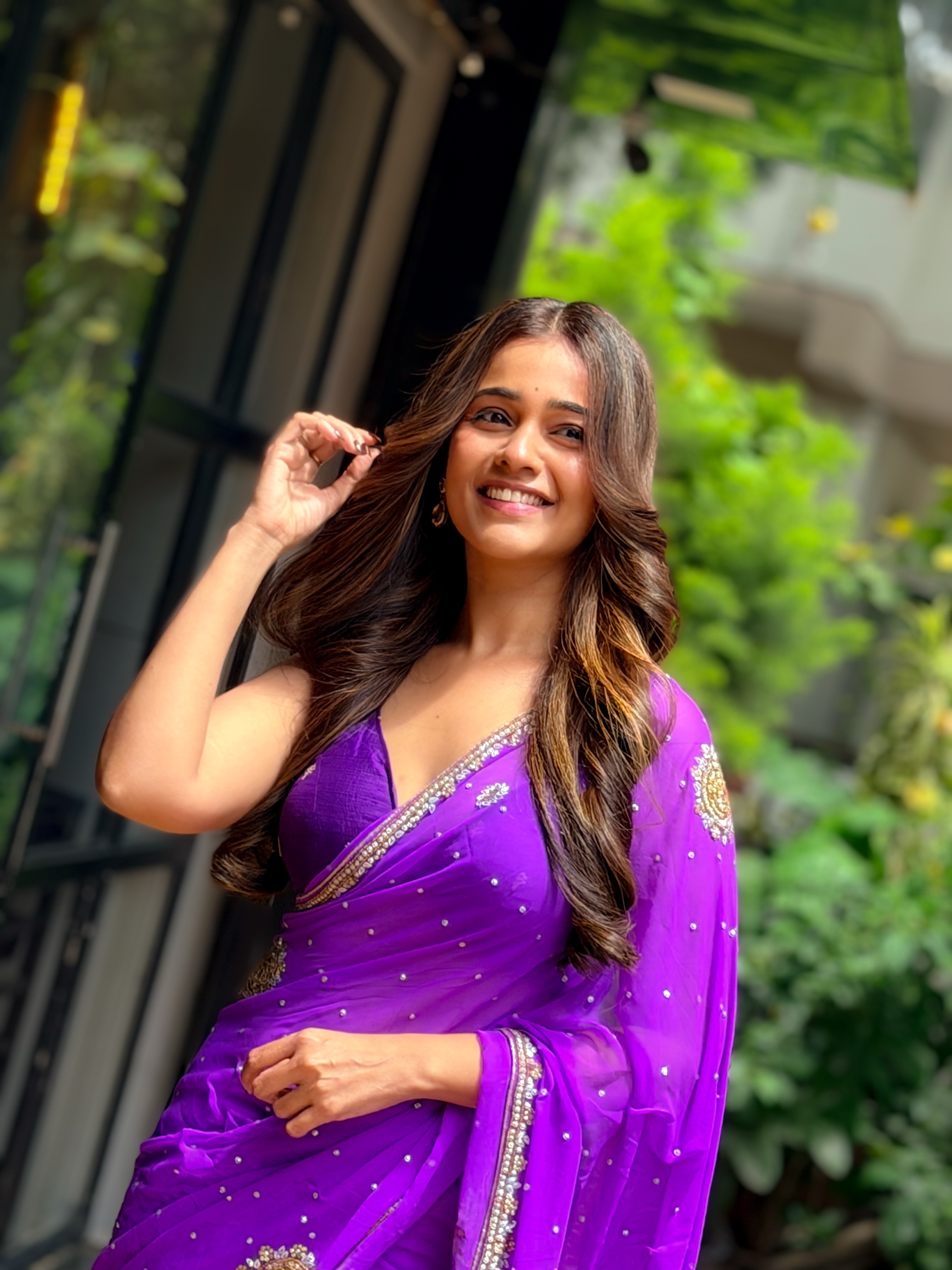 Akshaya Gurav Purple Saree Look
