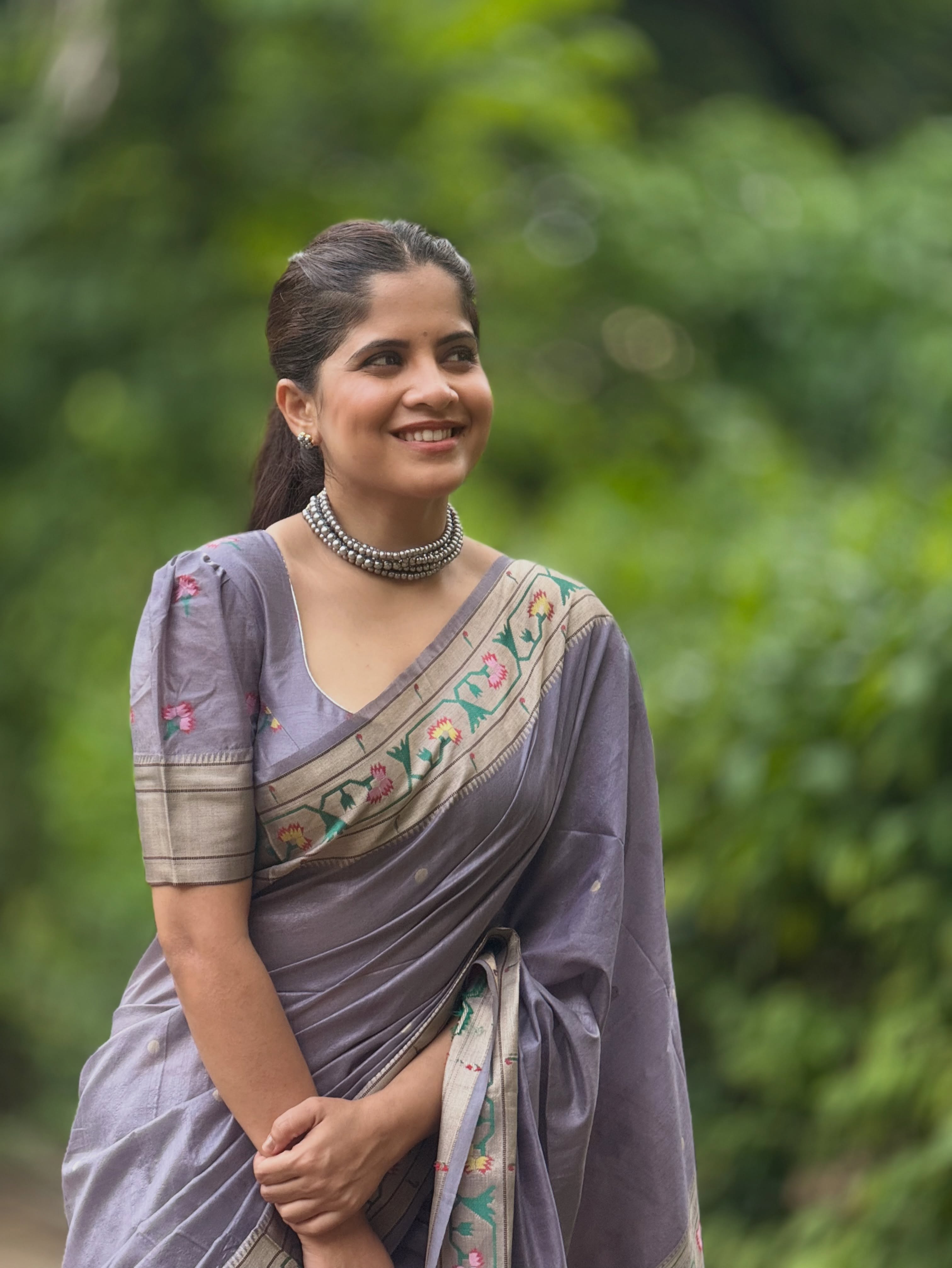 Amruta Deshmukh Grey Paithani Saree Look