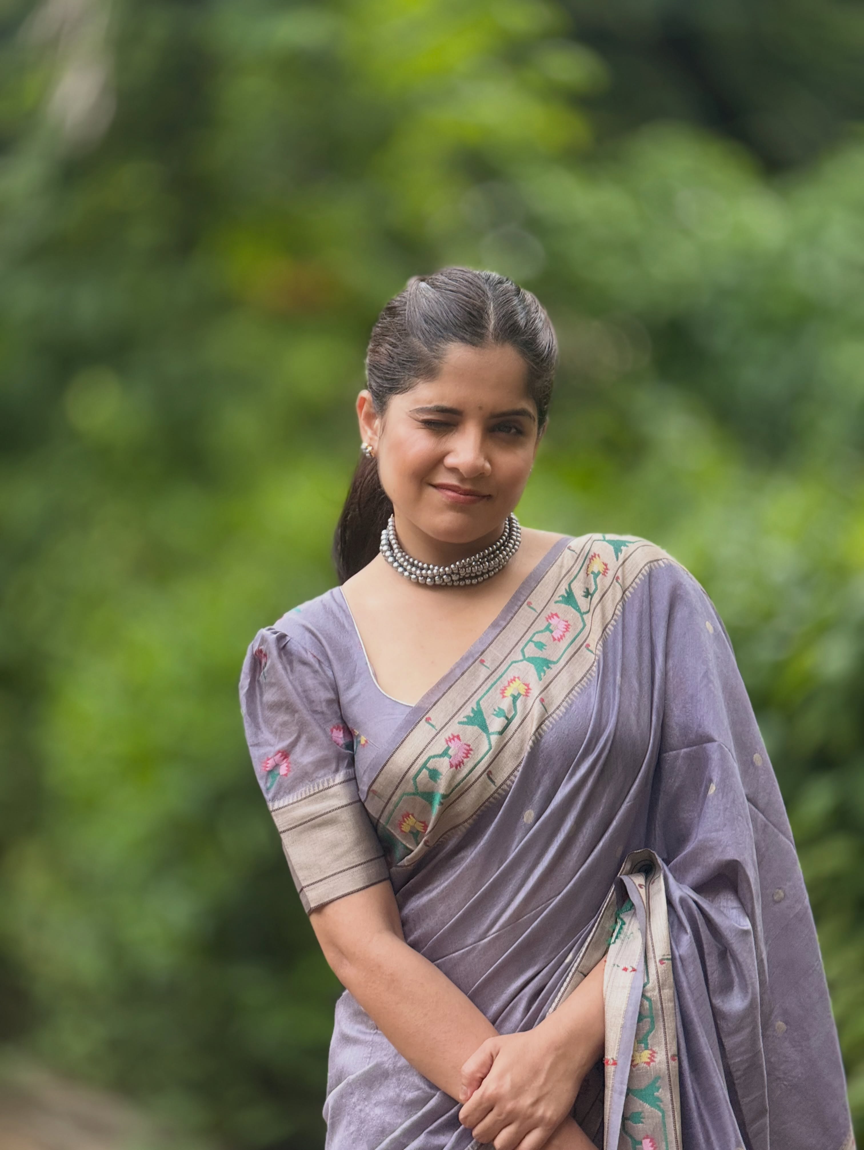 Amruta Deshmukh Grey Paithani Saree Look