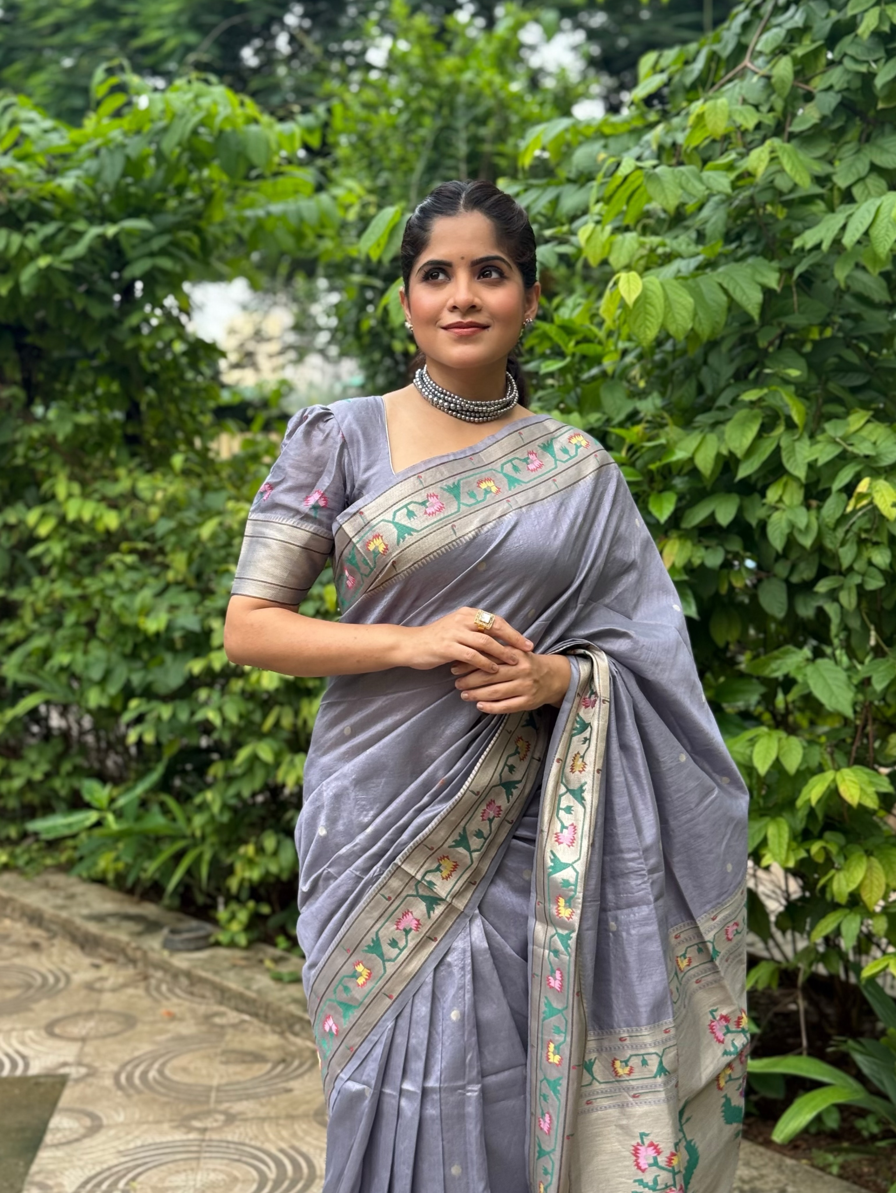 Amruta Deshmukh Grey Paithani Saree Look