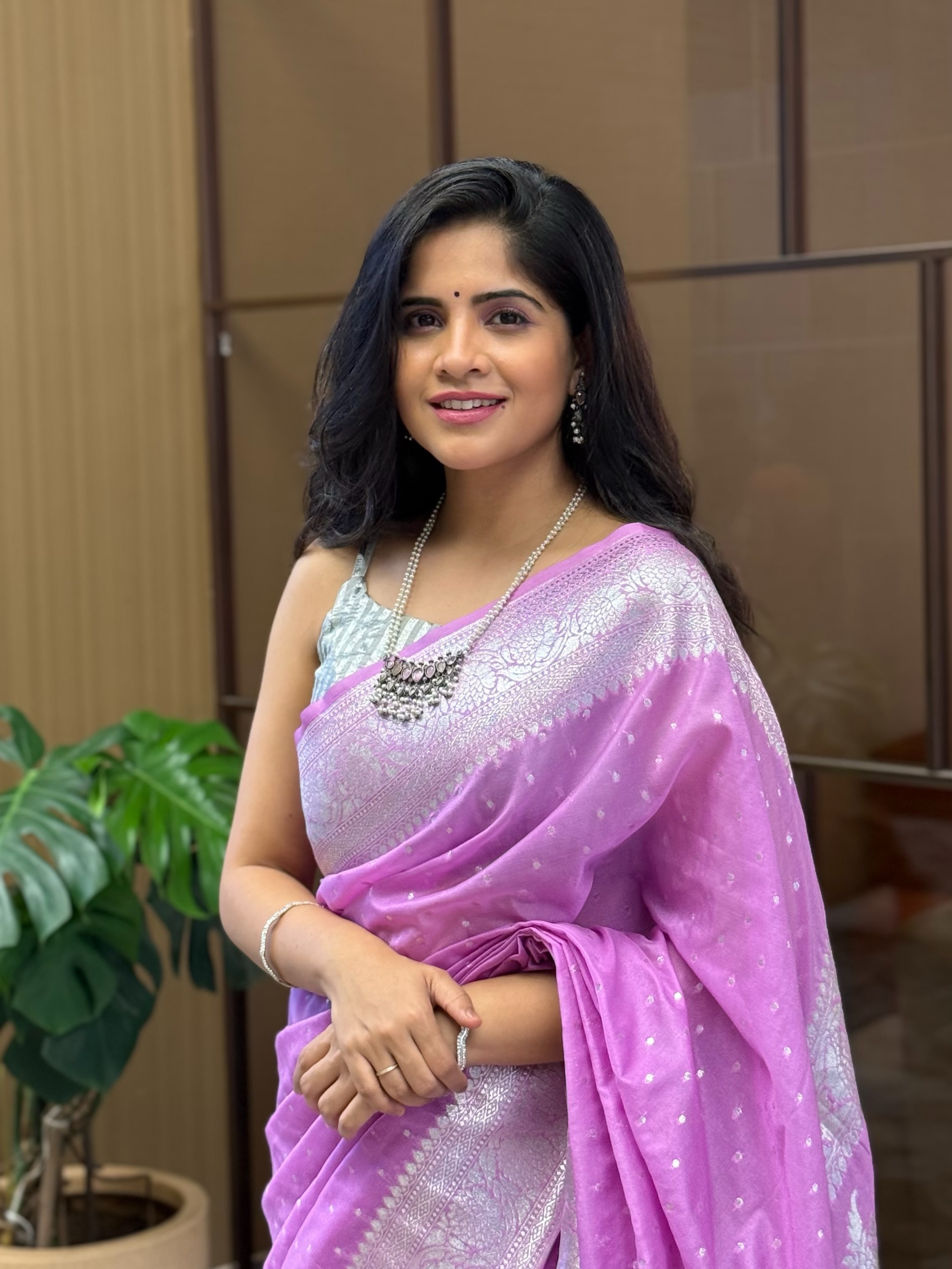 Amruta Deshmukh Purple Banarasi Saree Look