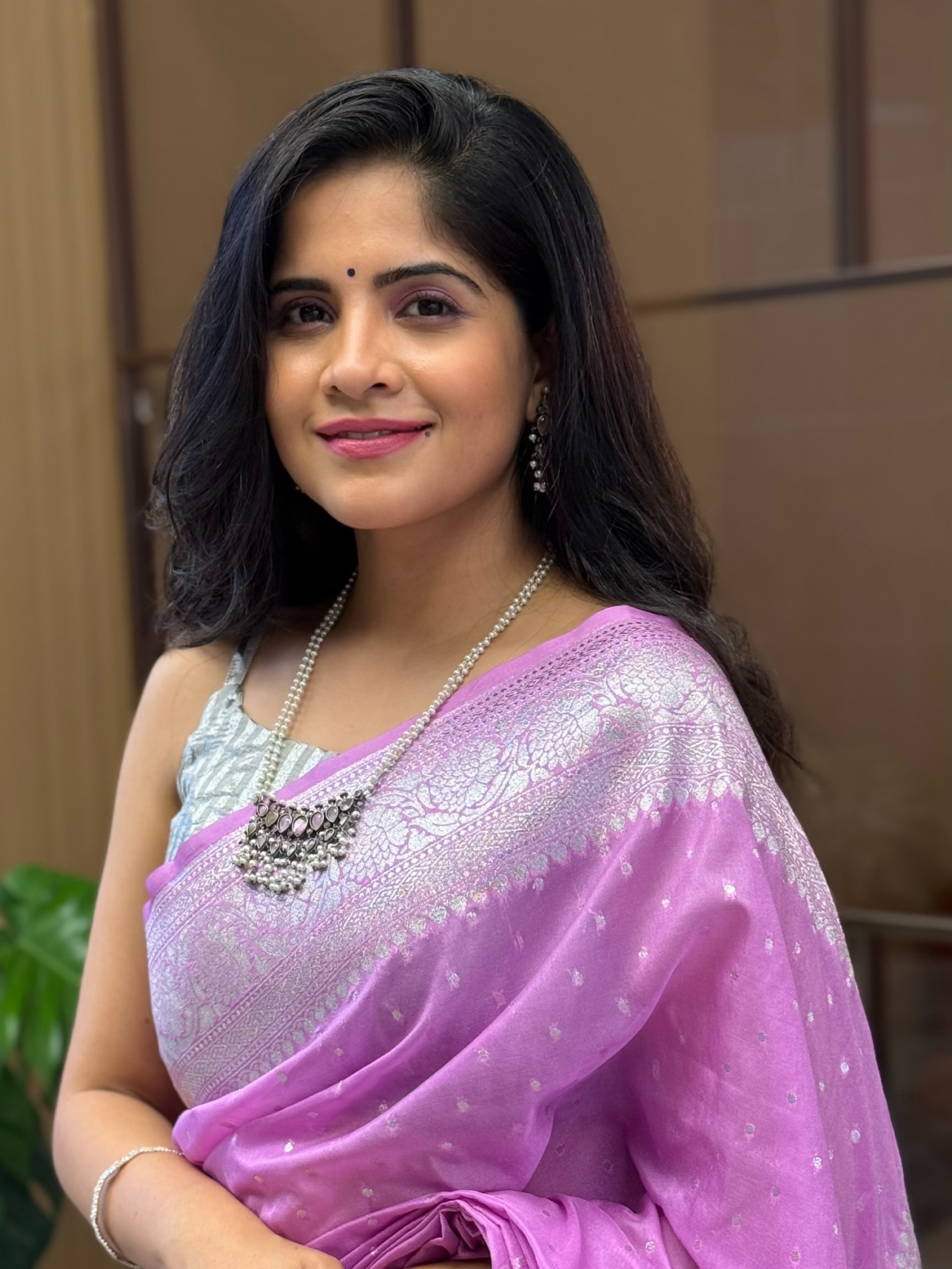 Amruta Deshmukh Purple Banarasi Saree Look
