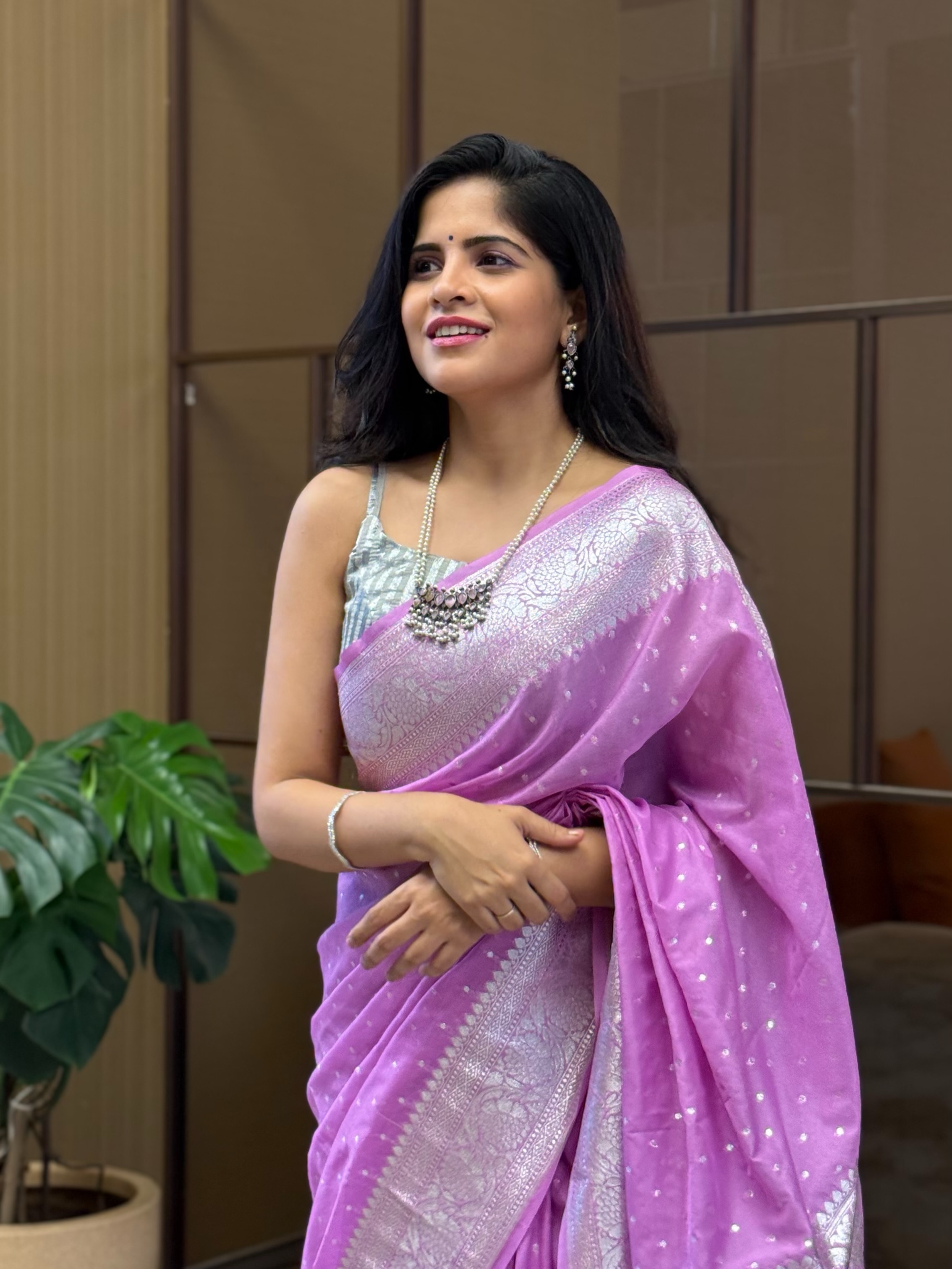 Amruta Deshmukh Purple Banarasi Saree Look