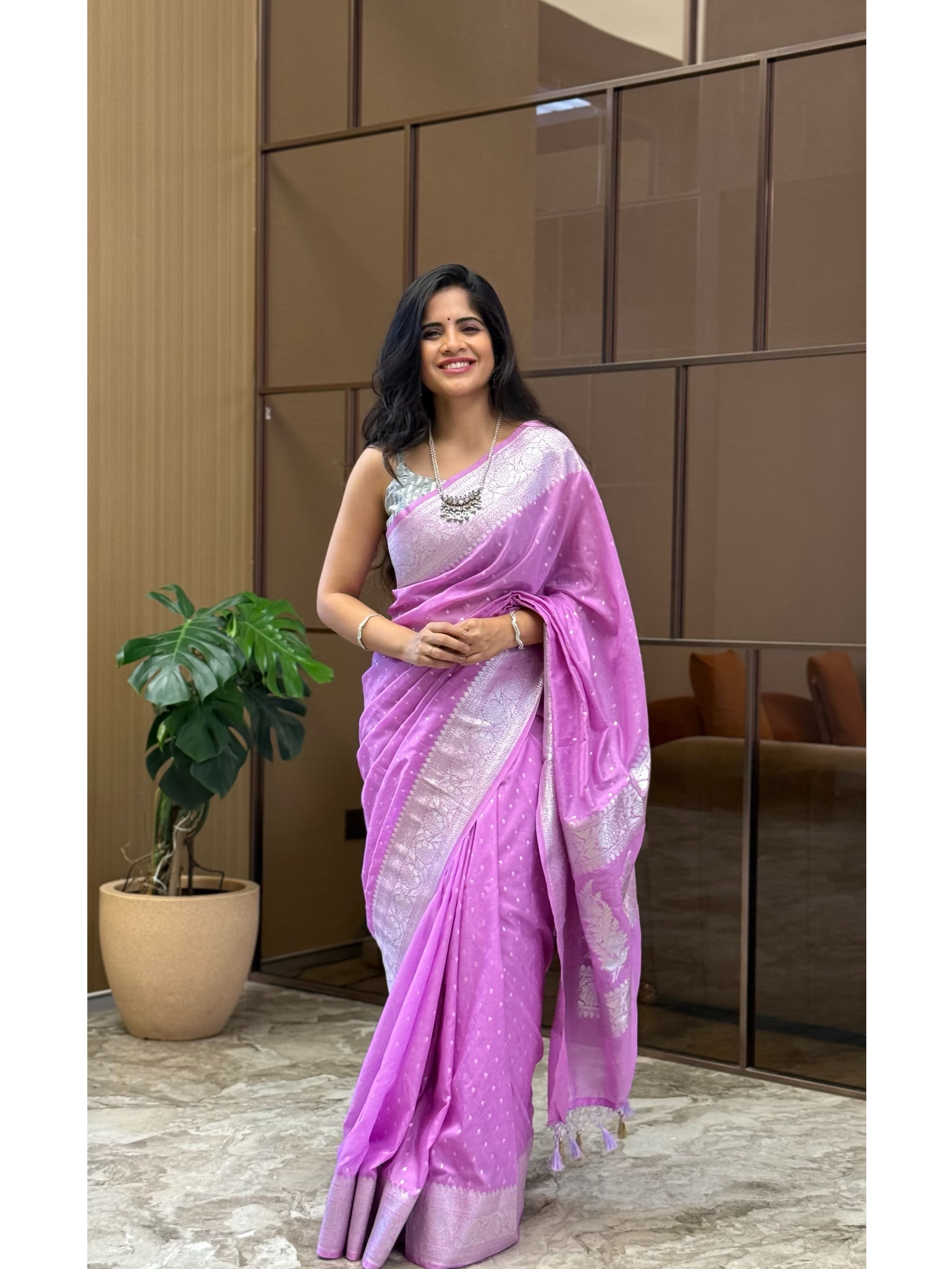 Amruta Deshmukh Purple Banarasi Saree Look