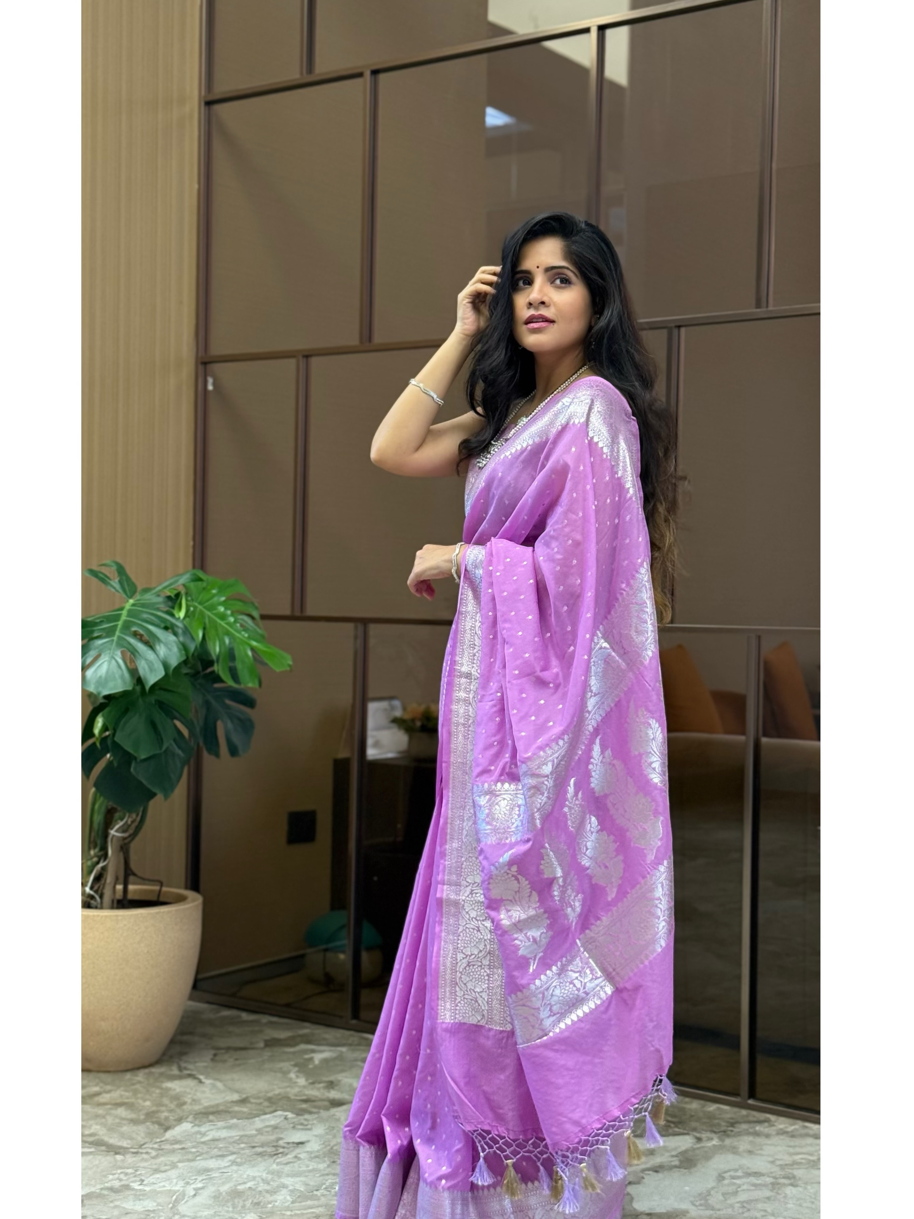 Amruta Deshmukh Purple Banarasi Saree Look