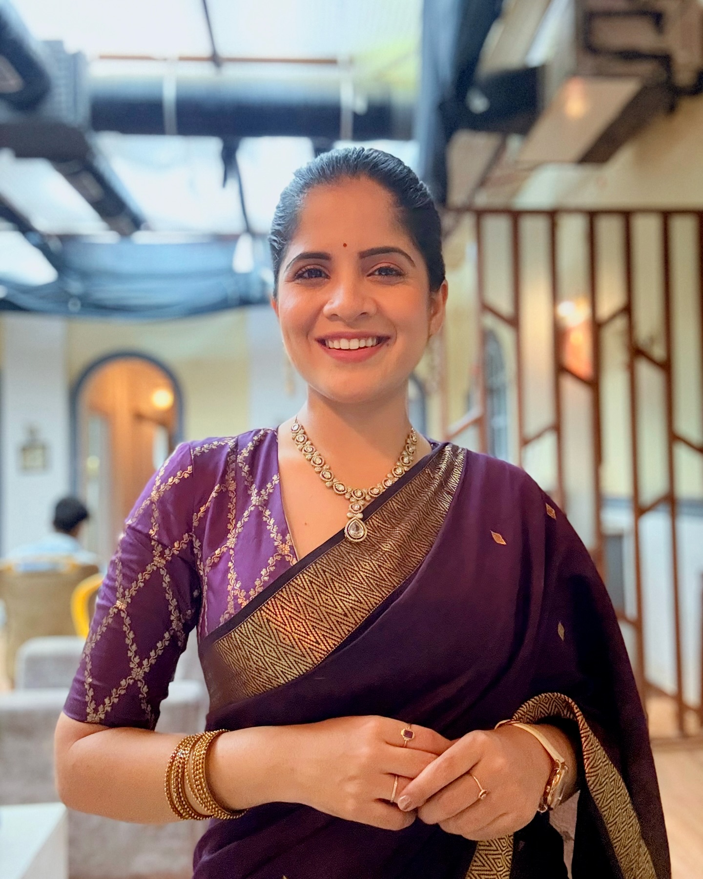 Amruta Deshmukh Purple Banarasi Saree Look